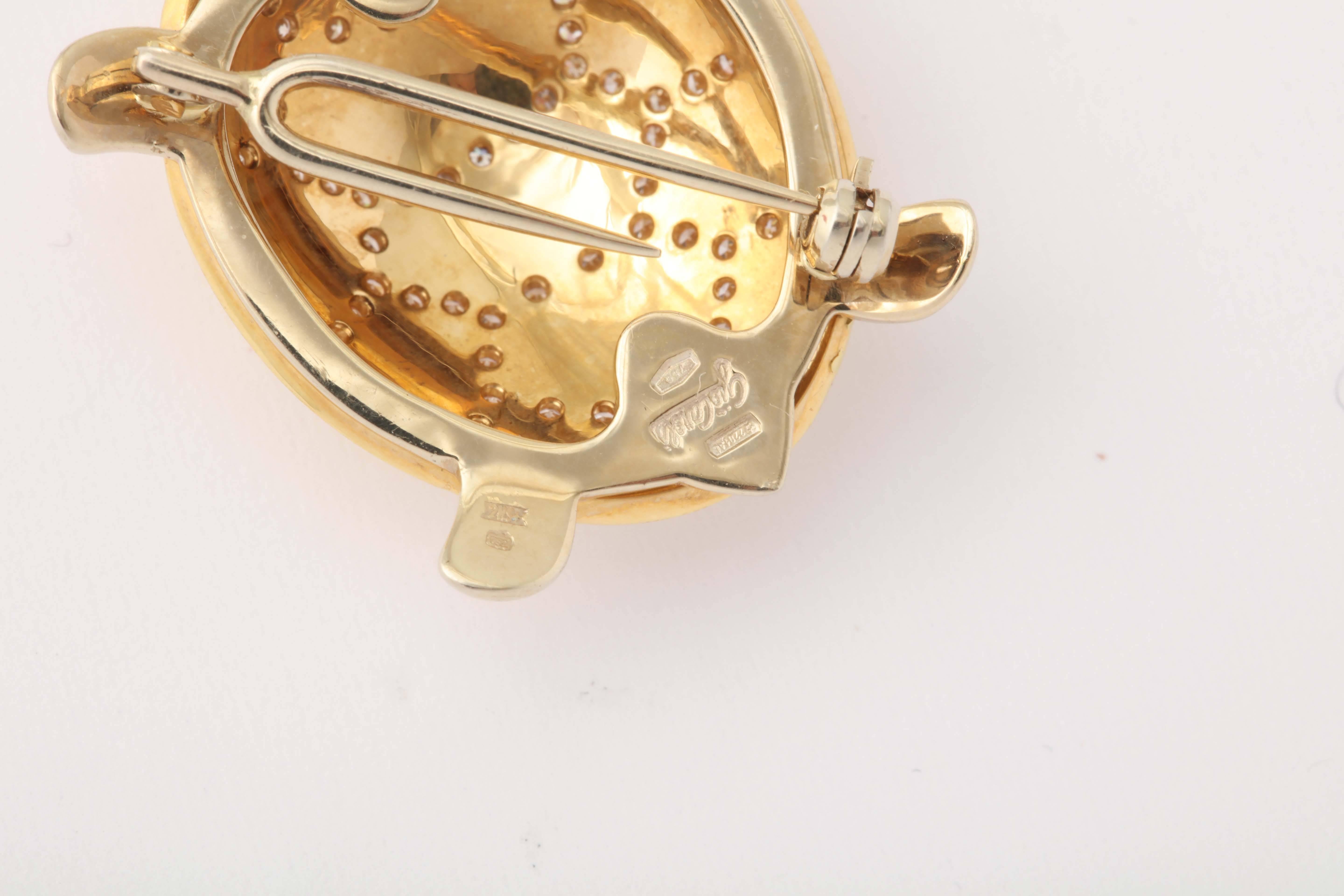 Women's or Men's 1990s GioCaroli  Figural diamond gold Turtle pin