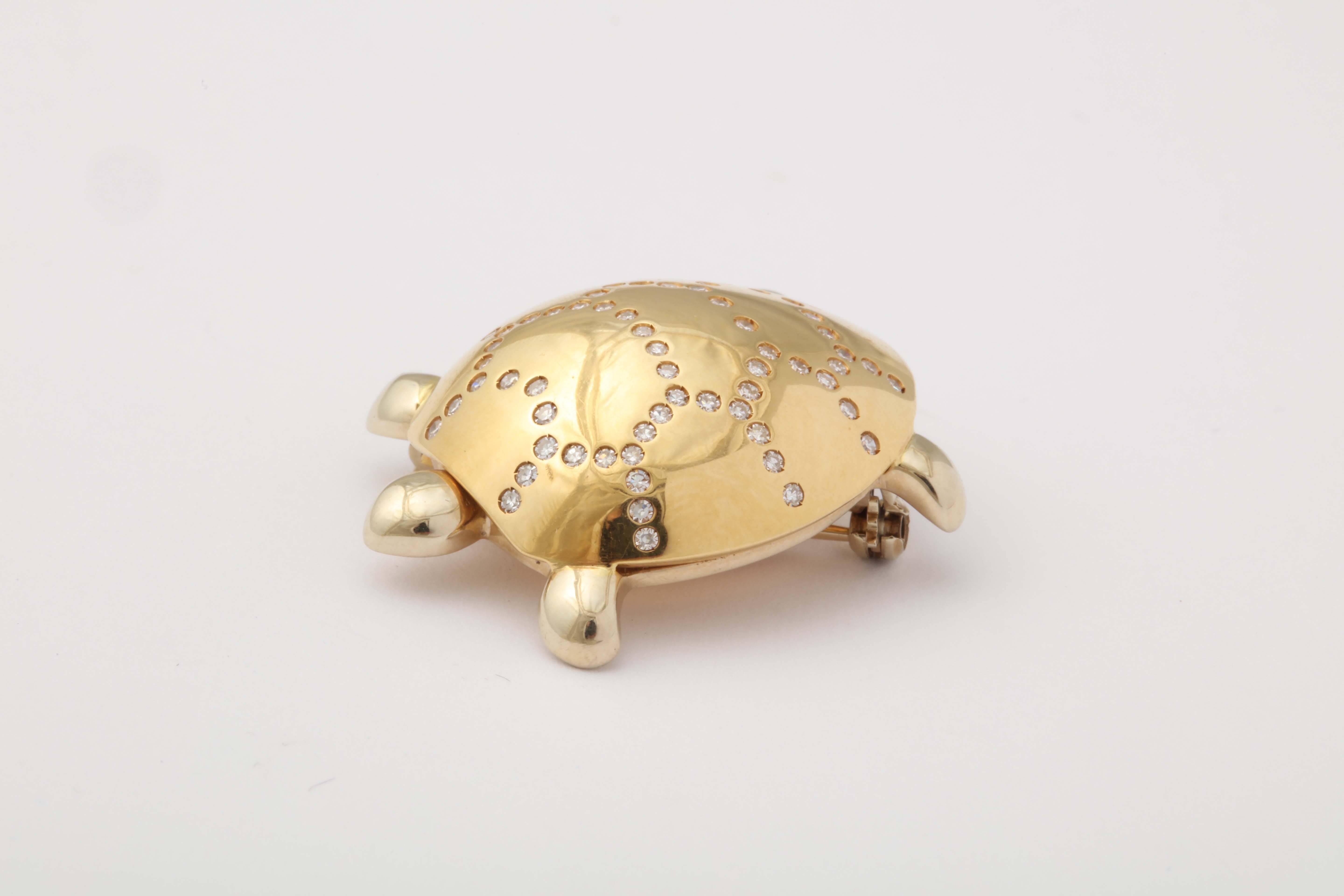 1990s GioCaroli  Figural diamond gold Turtle pin 1