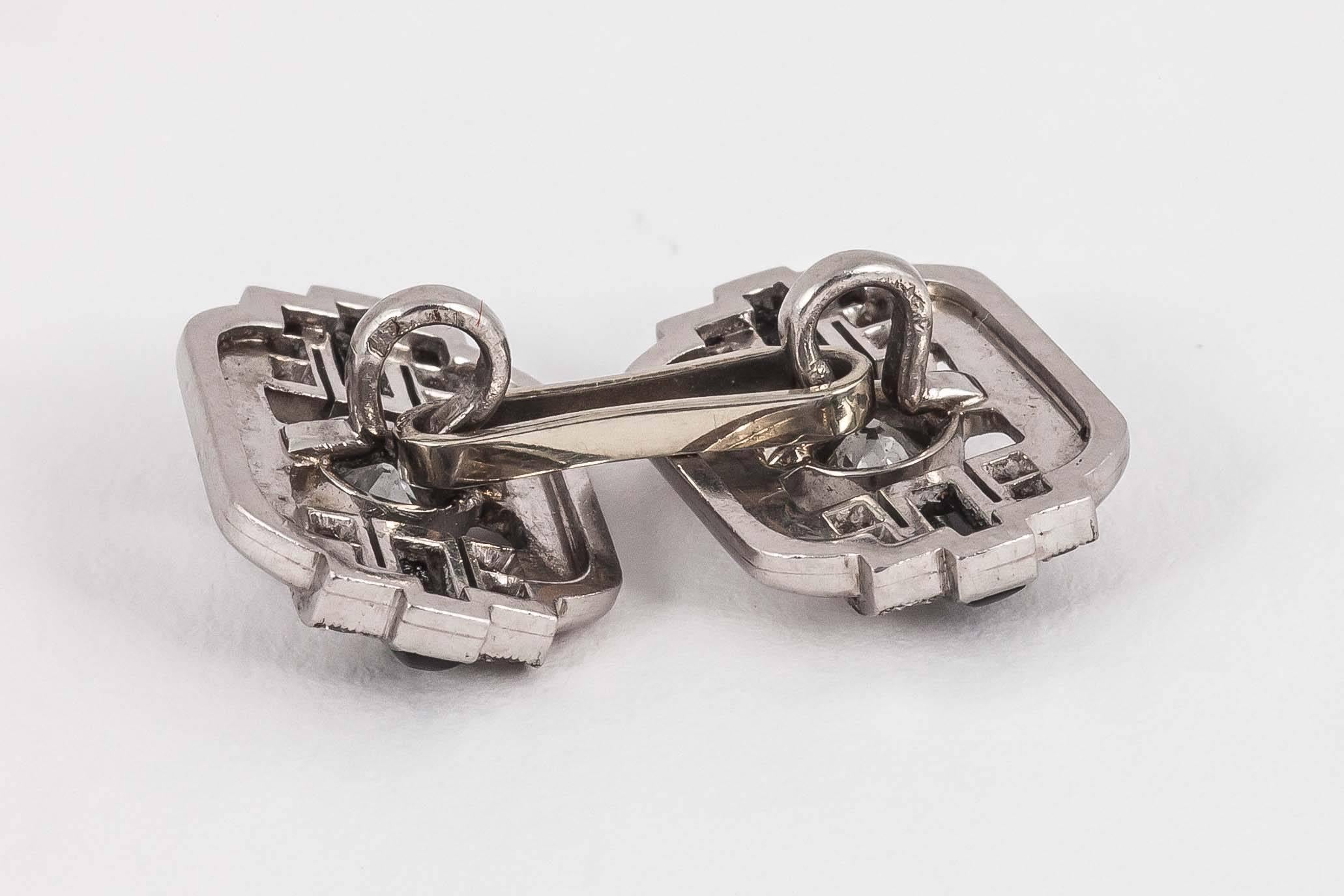 Women's or Men's French Art Deco Onyx Diamond Platinum Cufflinks