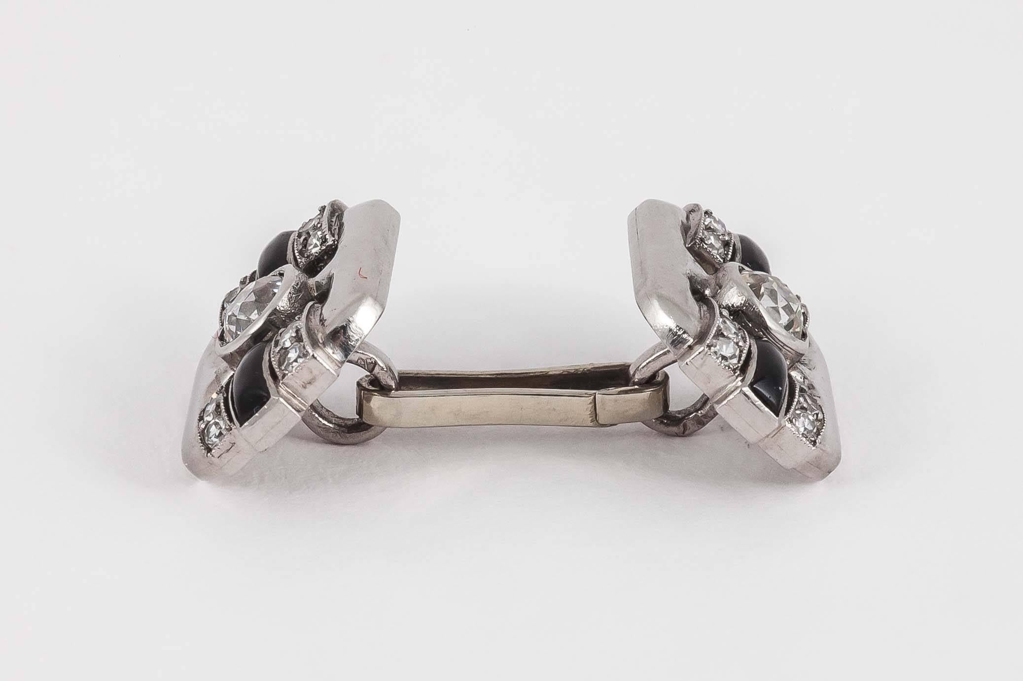 French Art Deco Onyx Diamond Platinum Cufflinks 2