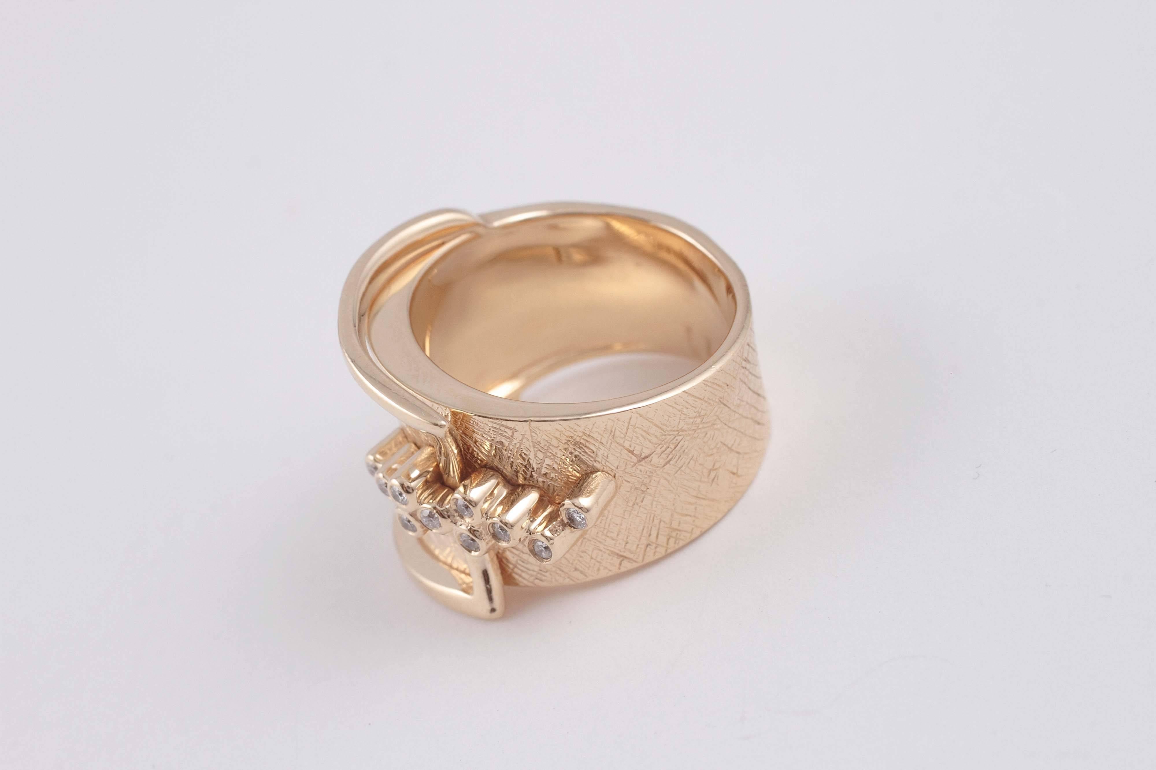 Contemporary 14 Karat Yellow Gold Diamond Ring by Sonja B