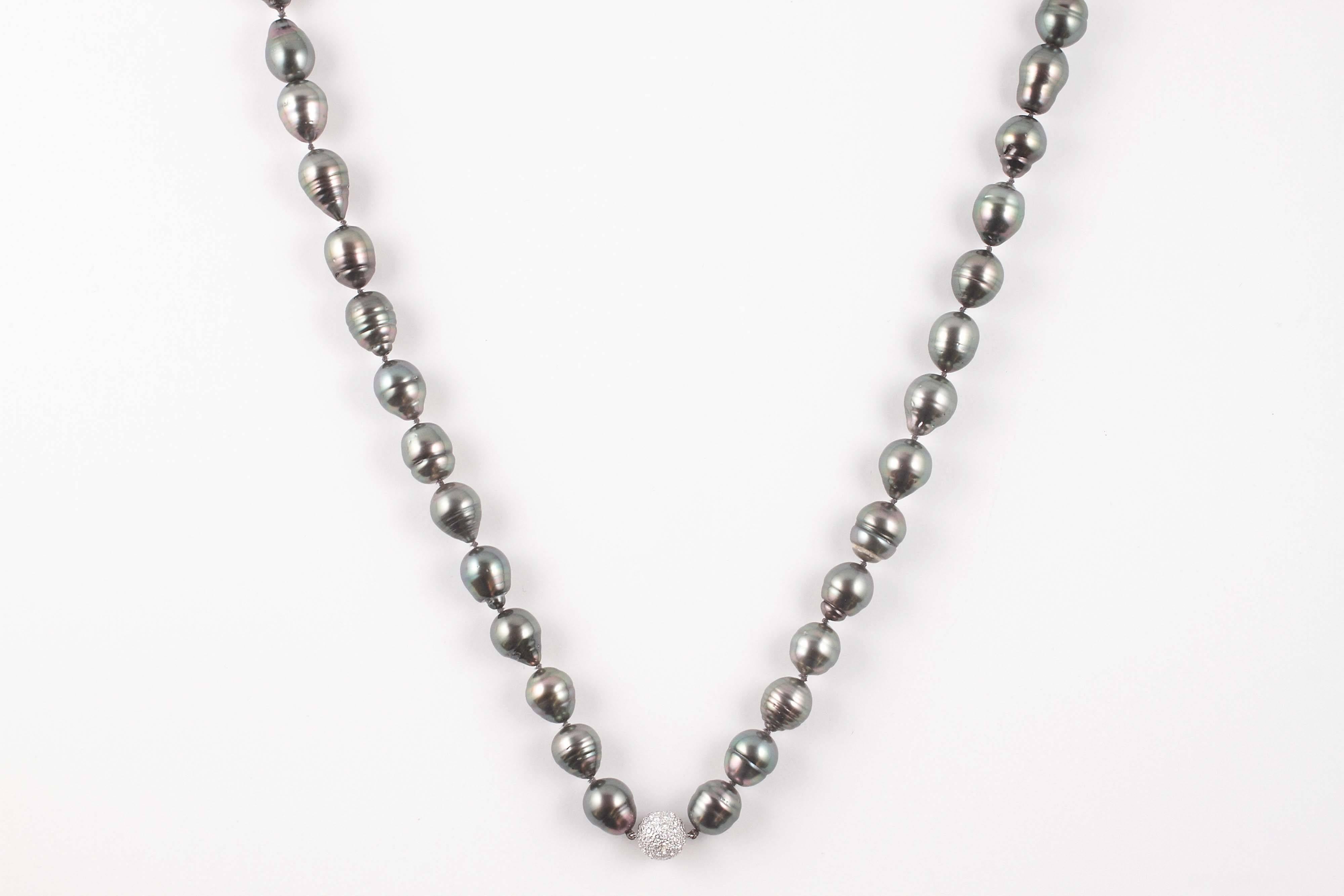 Contemporary Stunning Strand Natural Color Tahitian Cultured Pearls Diamond Clasp