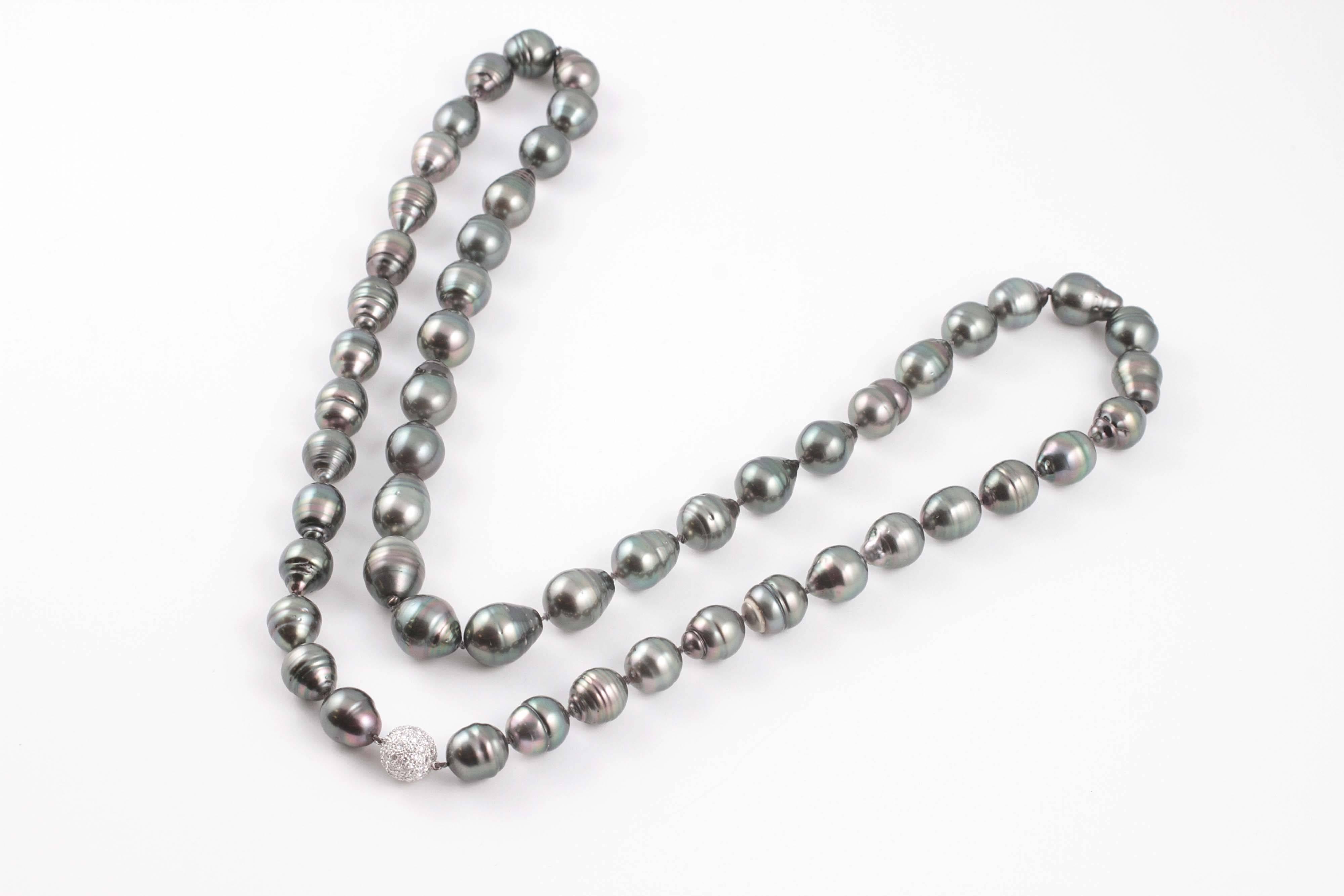 Stunning Strand Natural Color Tahitian Cultured Pearls Diamond Clasp 1
