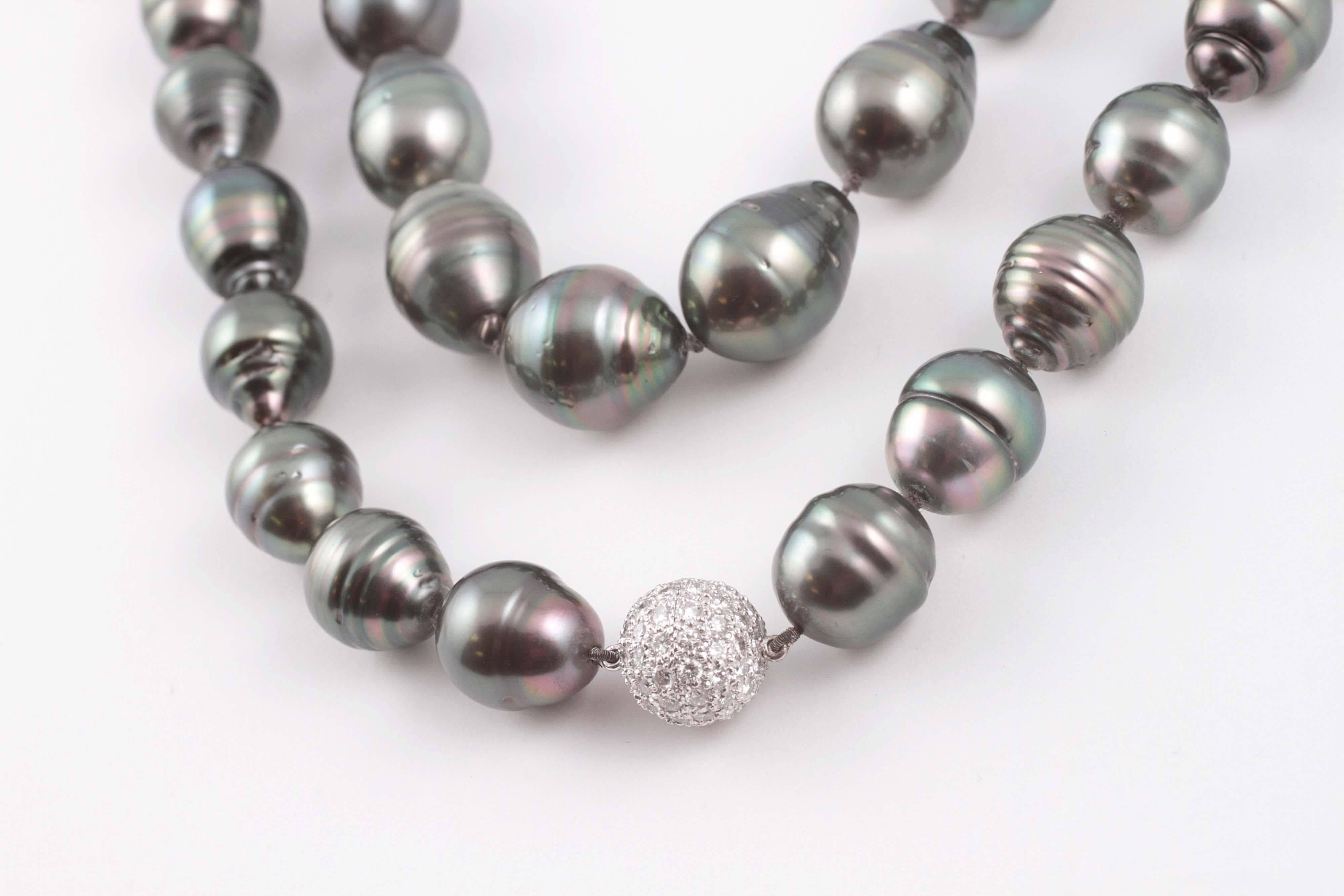 Stunning Strand Natural Color Tahitian Cultured Pearls Diamond Clasp 2