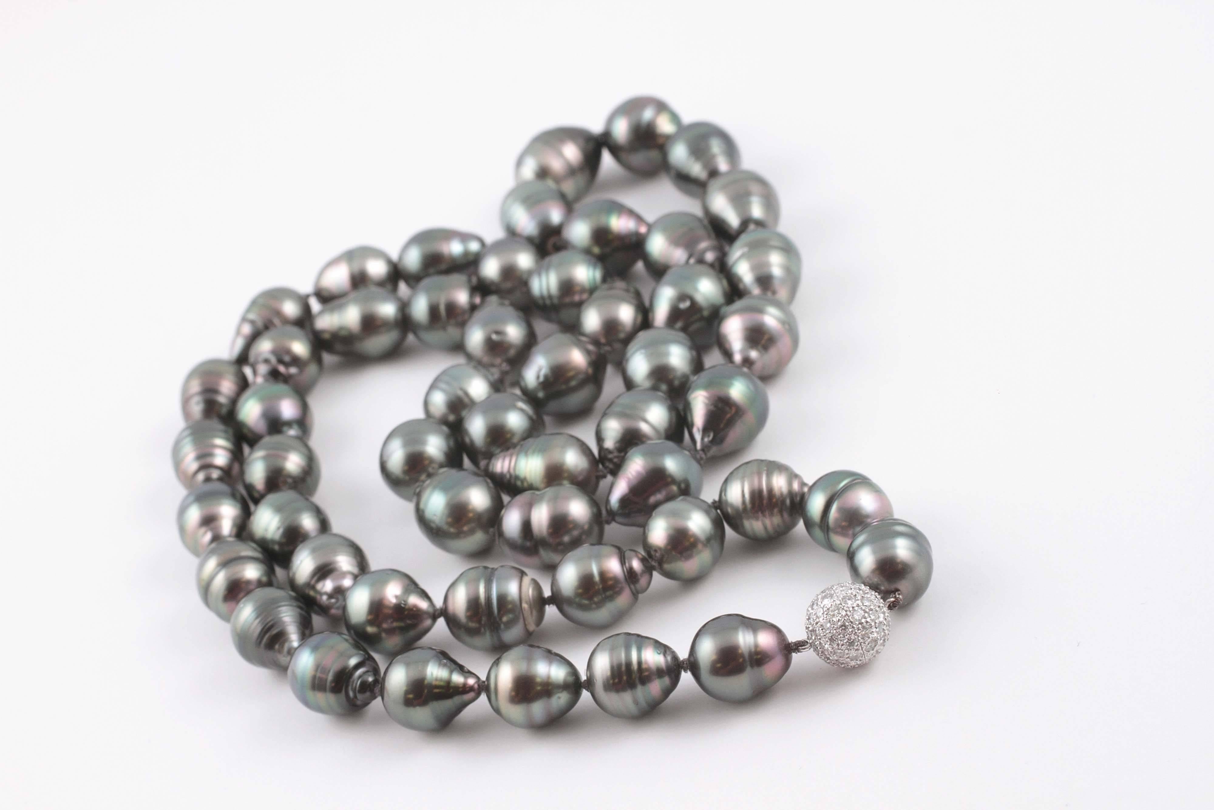 Stunning Strand Natural Color Tahitian Cultured Pearls Diamond Clasp 3