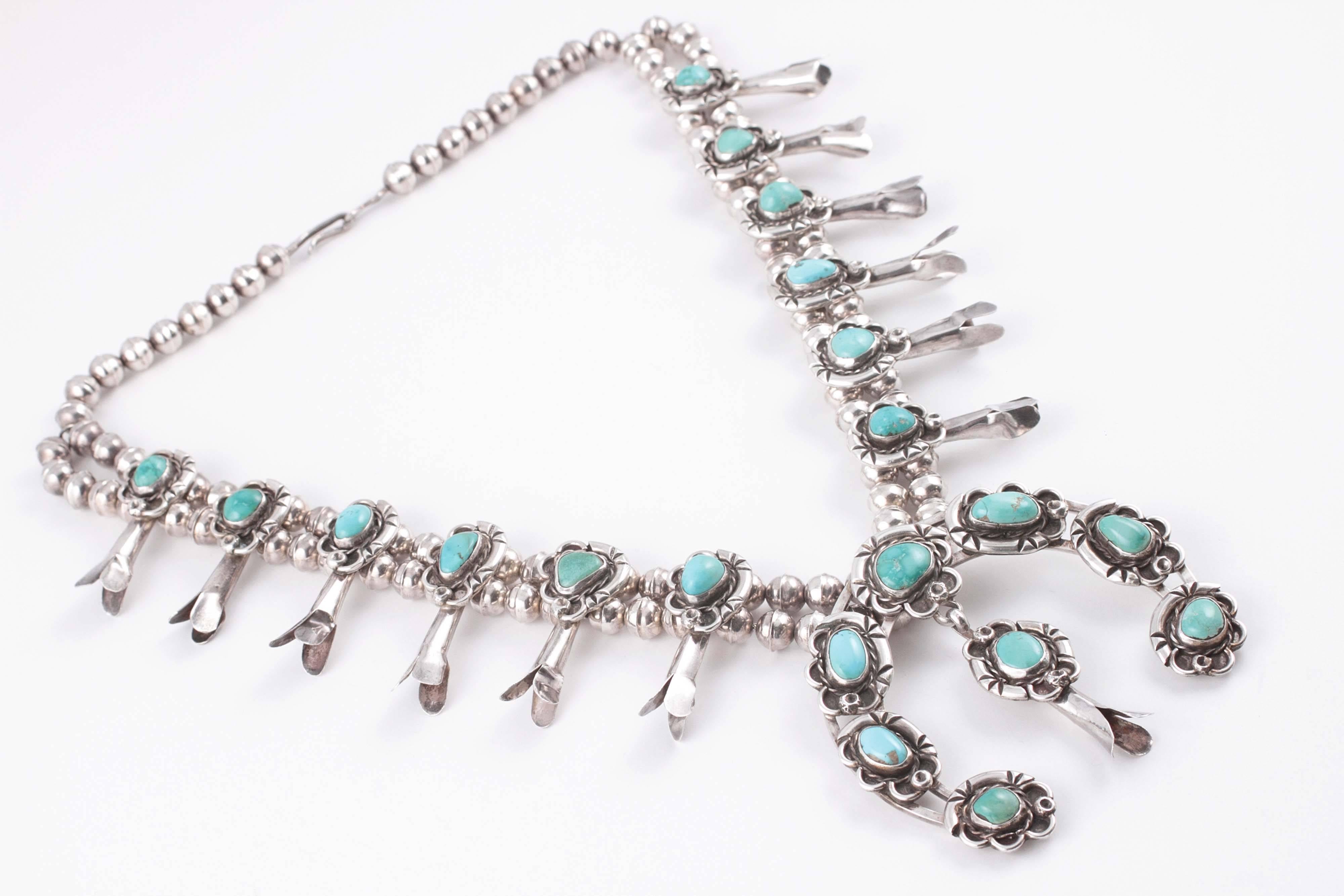 Women's Silver Squash Blossom turquoise necklace