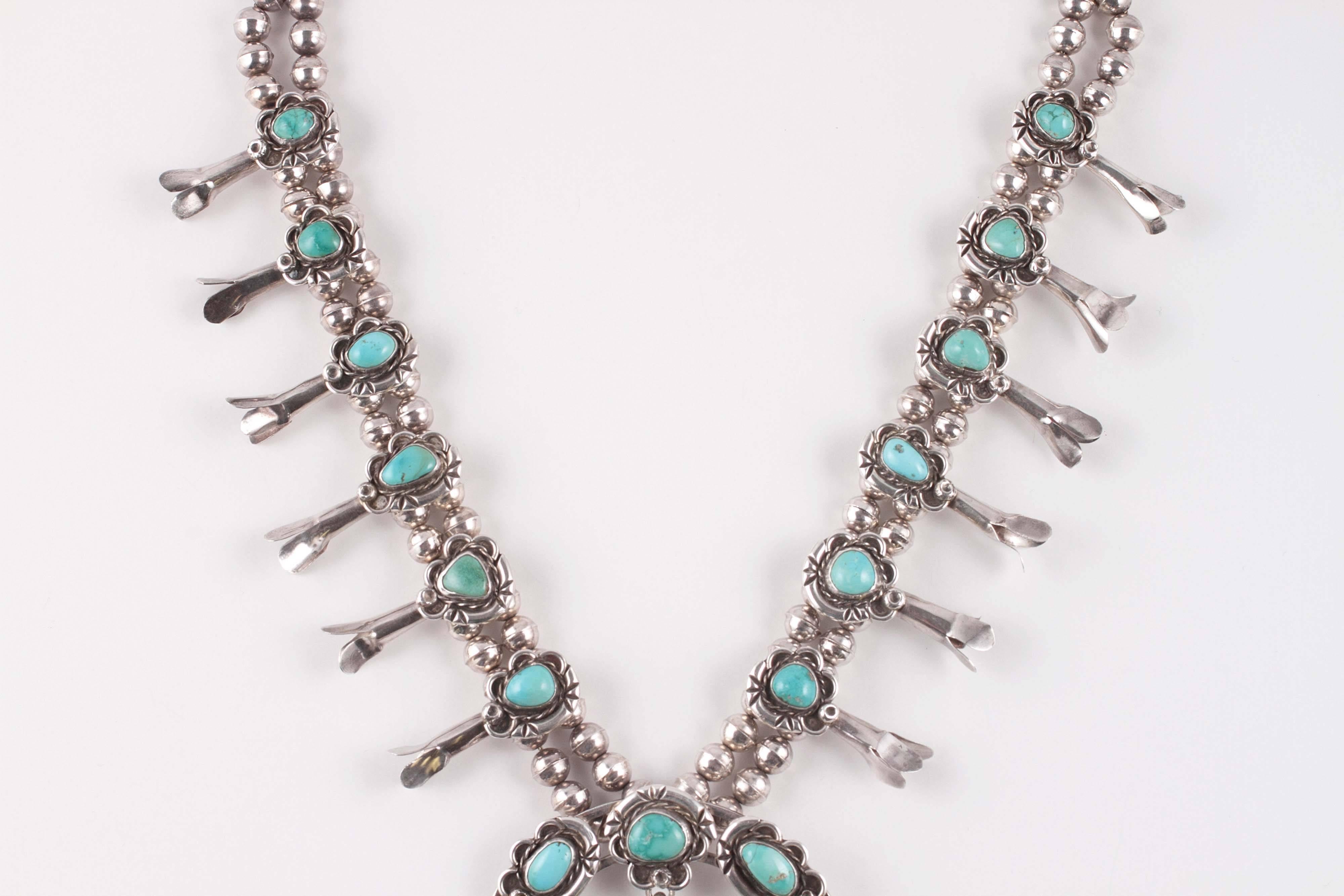 Silver Squash Blossom turquoise necklace 1