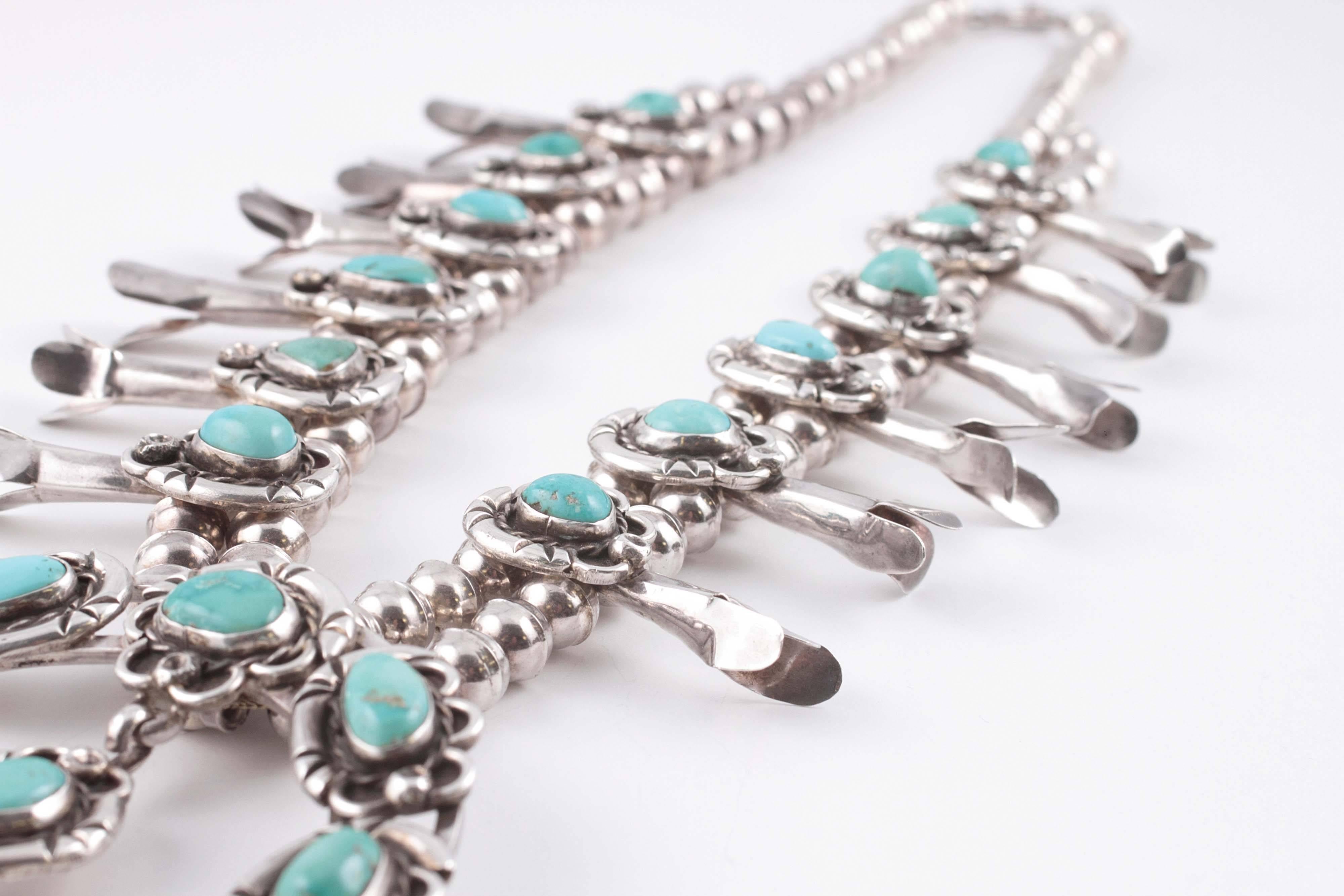 Silver Squash Blossom turquoise necklace 2