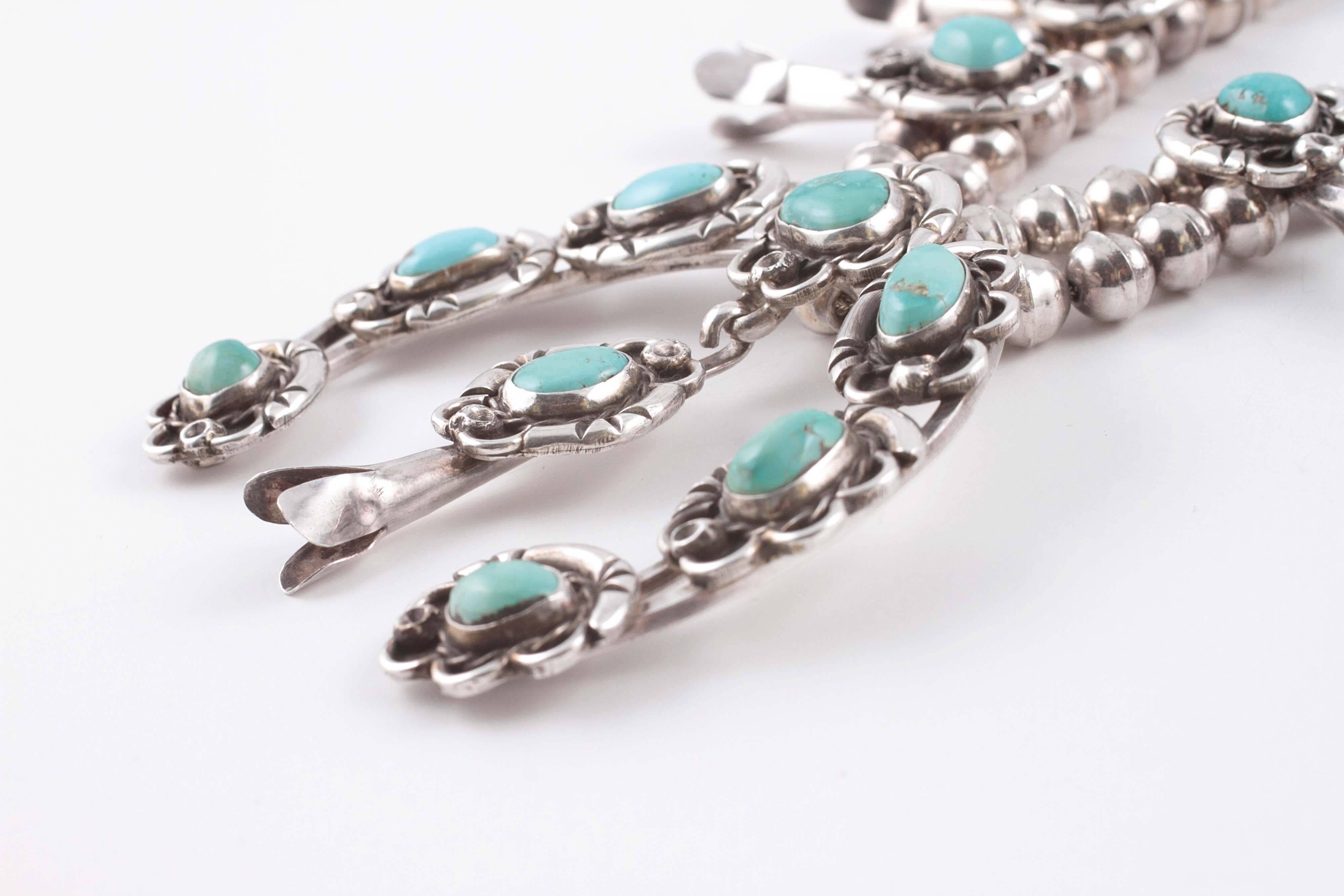Silver Squash Blossom turquoise necklace 3