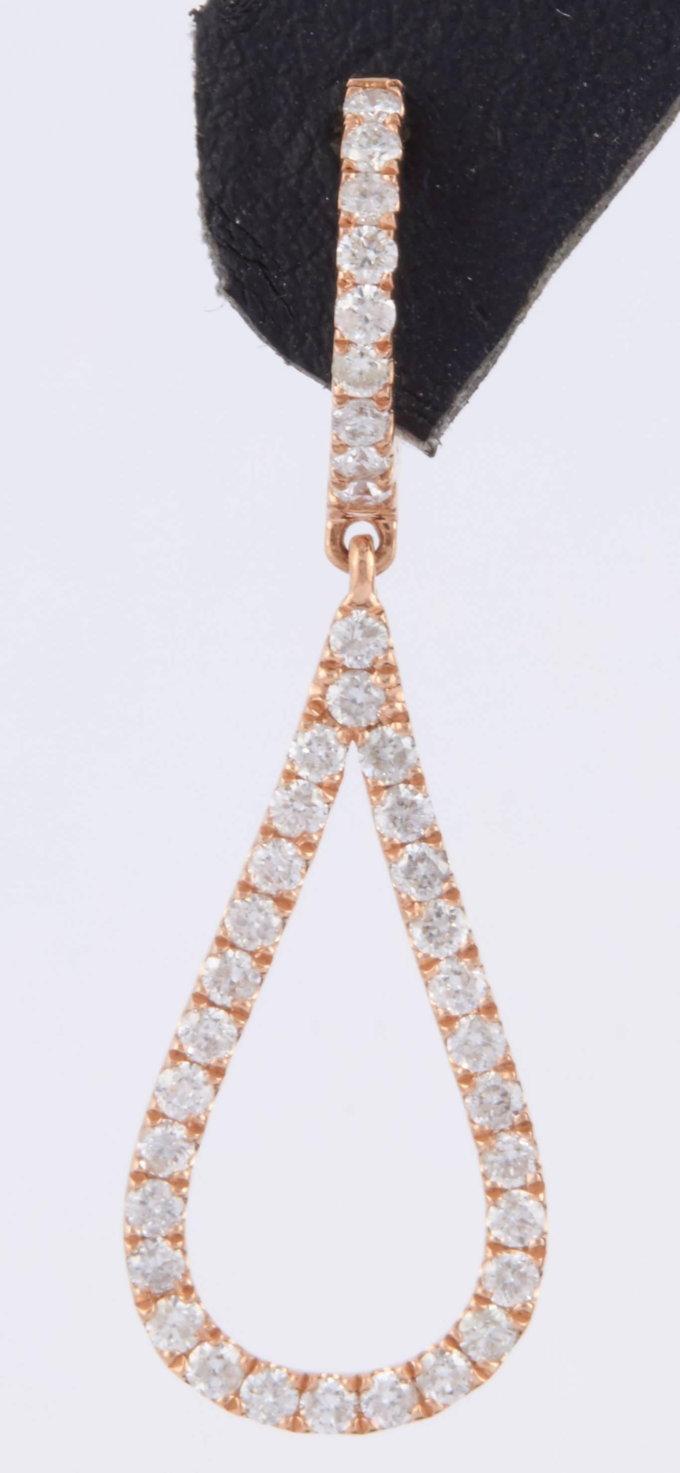 Tear Drop Shape Diamond Rose Gold Earrings In New Condition In New York, NY