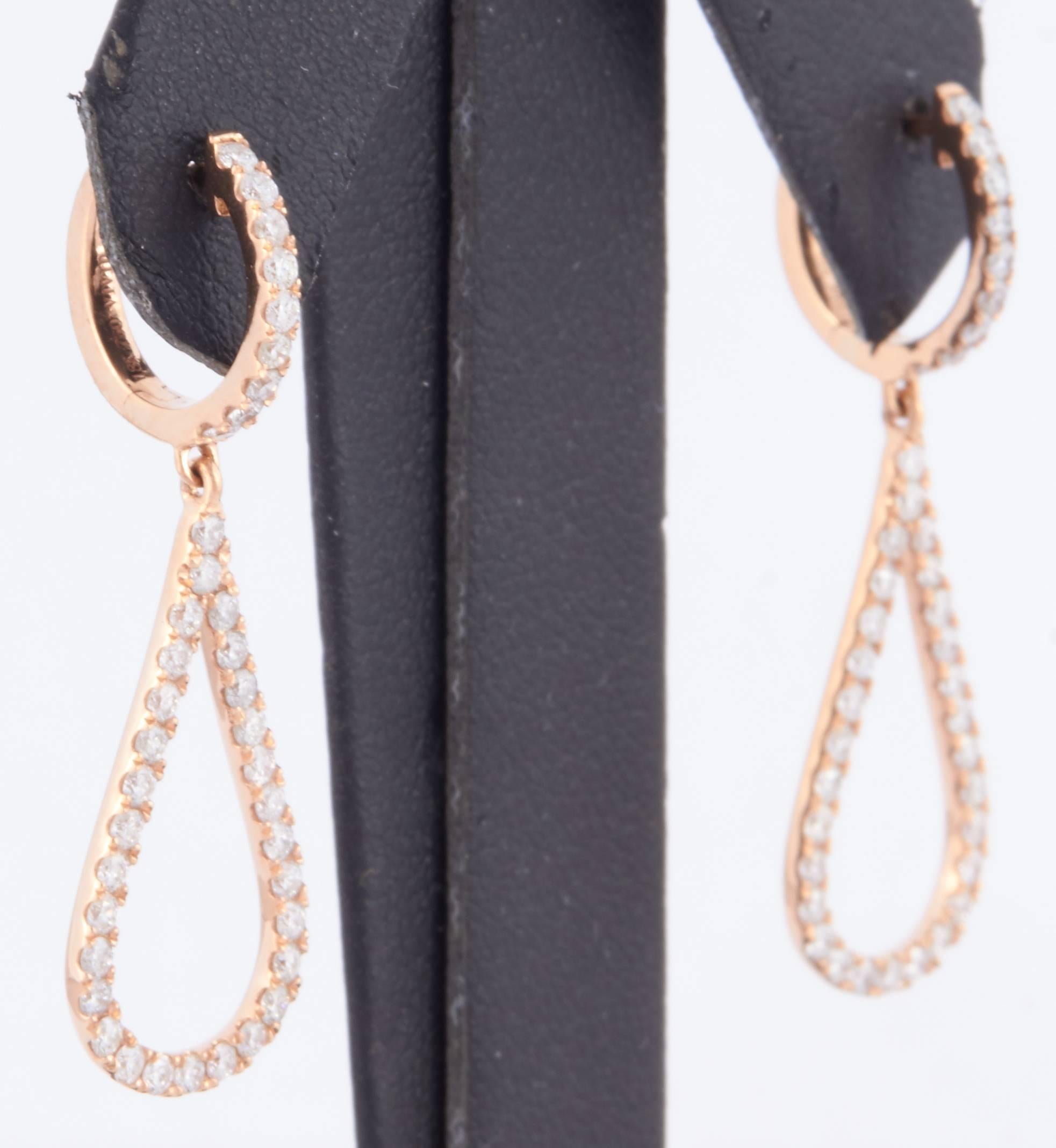 Women's Tear Drop Shape Diamond Rose Gold Earrings