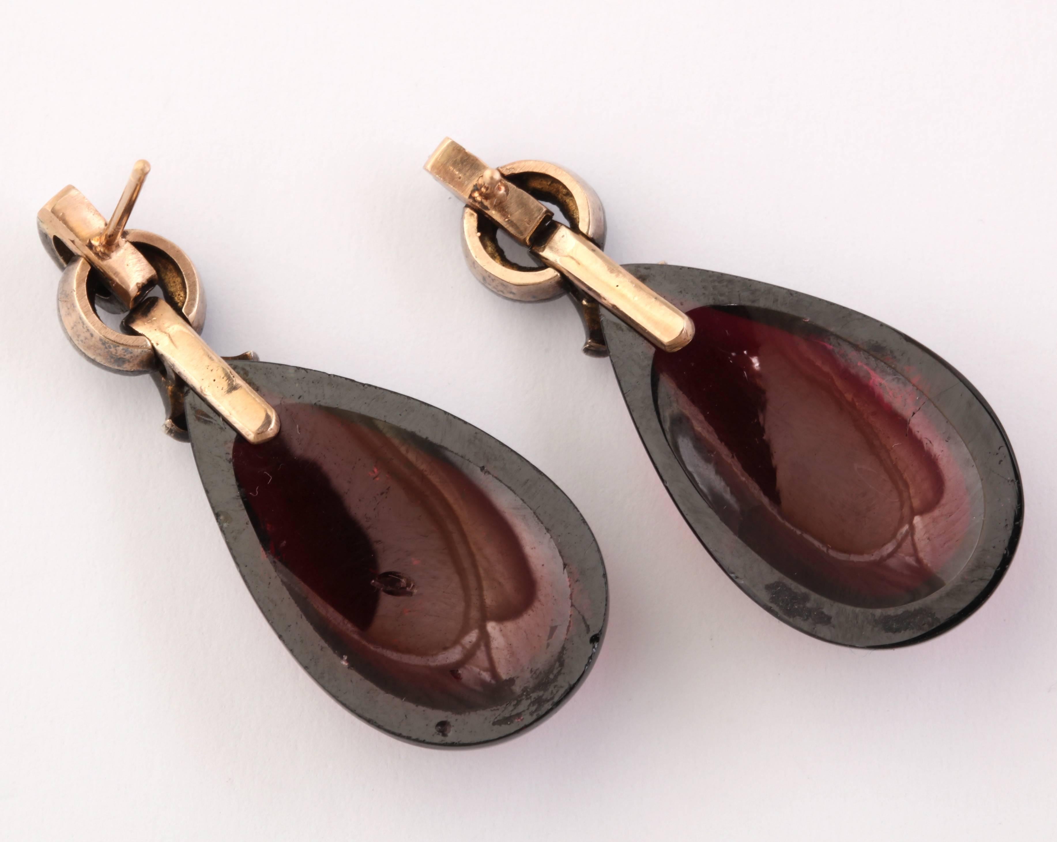 Stunning Garnet and Diamond Victorian Drop Earrings In Excellent Condition In New York, NY