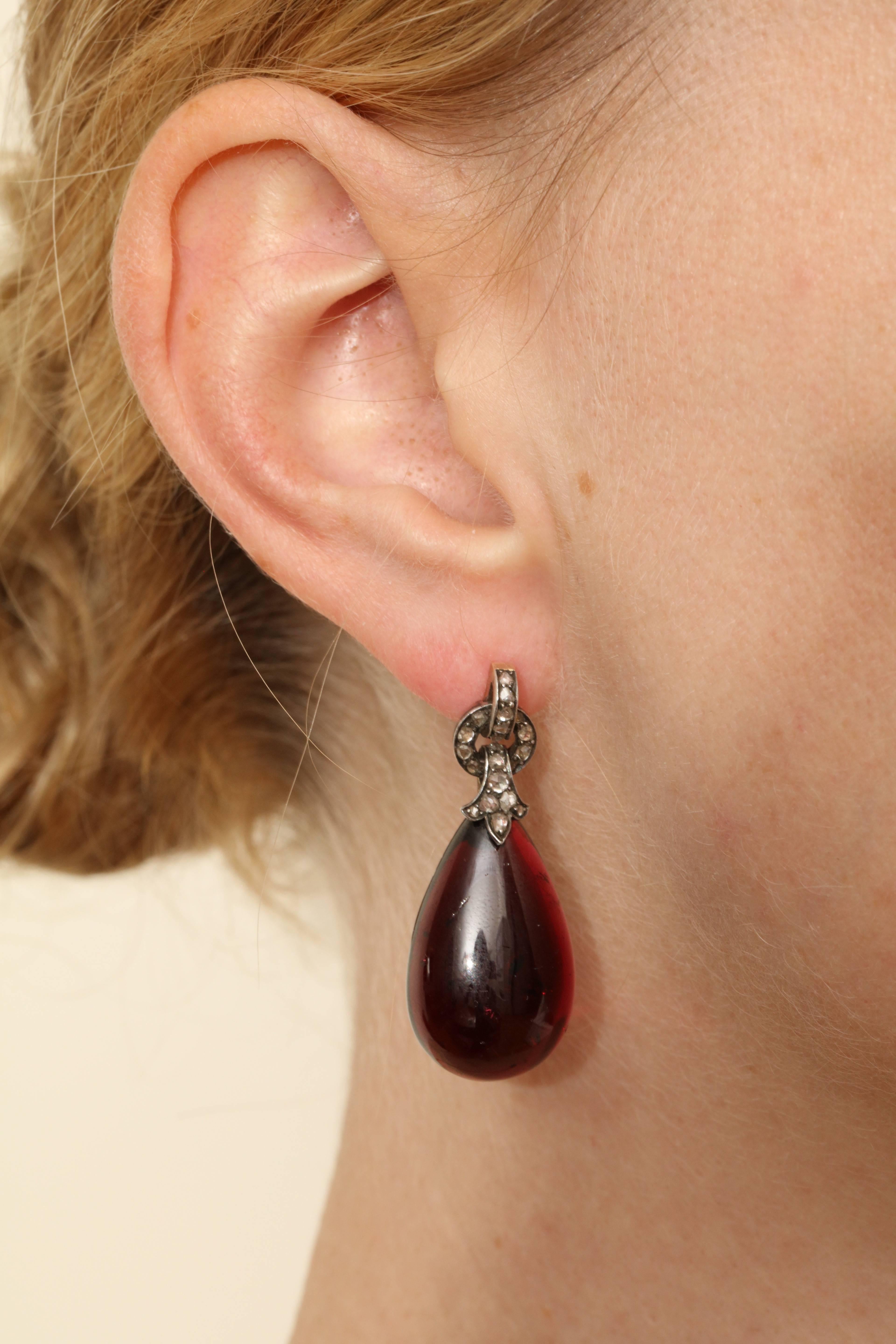Women's Stunning Garnet and Diamond Victorian Drop Earrings