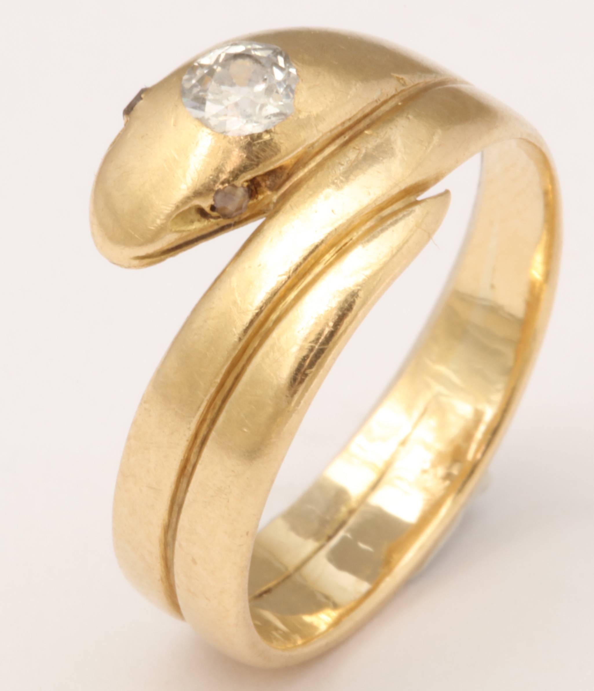 Antique Victorian Old Cut Diamond Gold Coiling Snake Ring In Excellent Condition In New York, NY