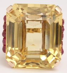 1940s Citrine Cabochon Ruby Rose Gold Ring