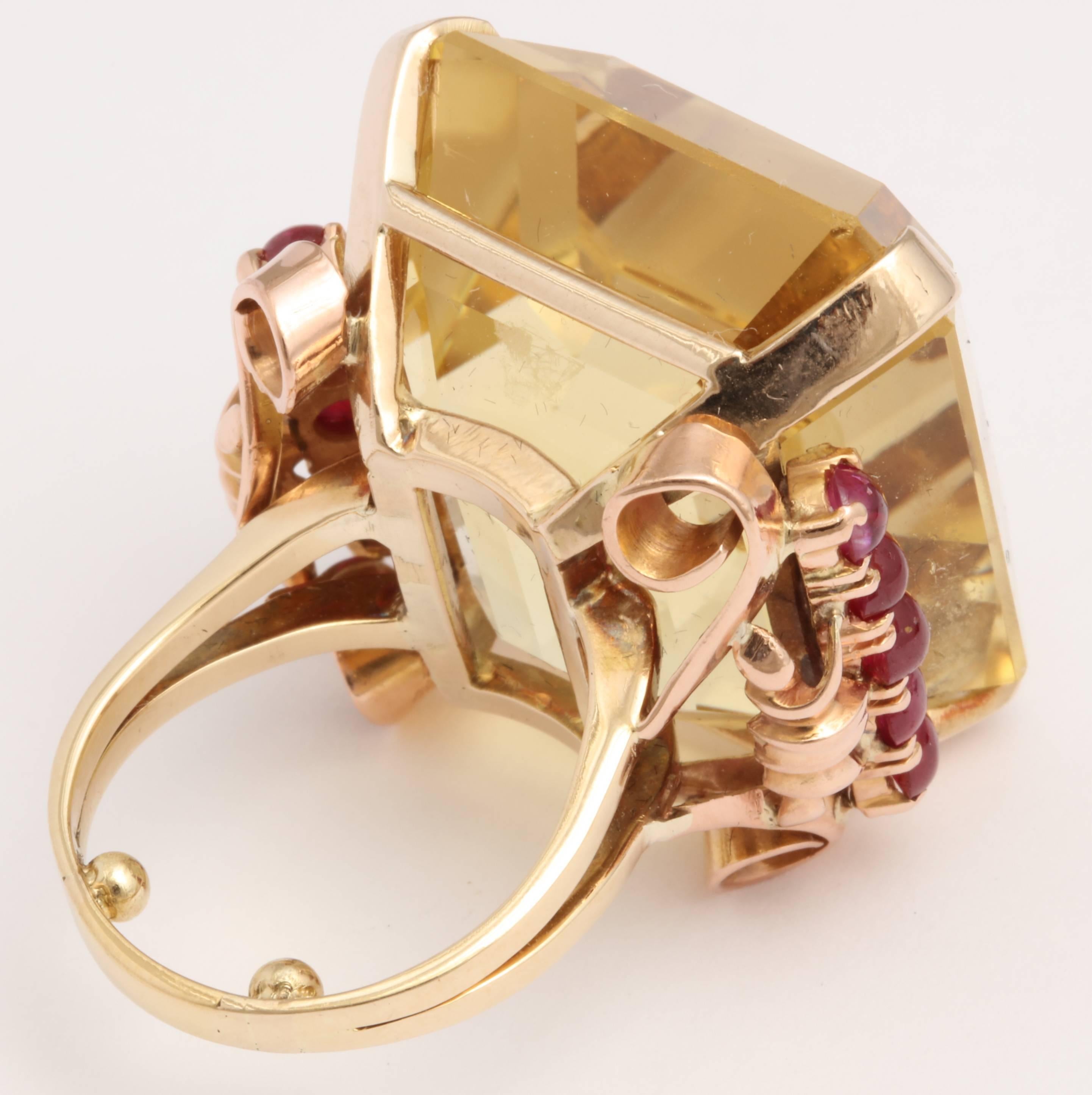 Women's 1940s Citrine Cabochon Ruby Rose Gold Ring