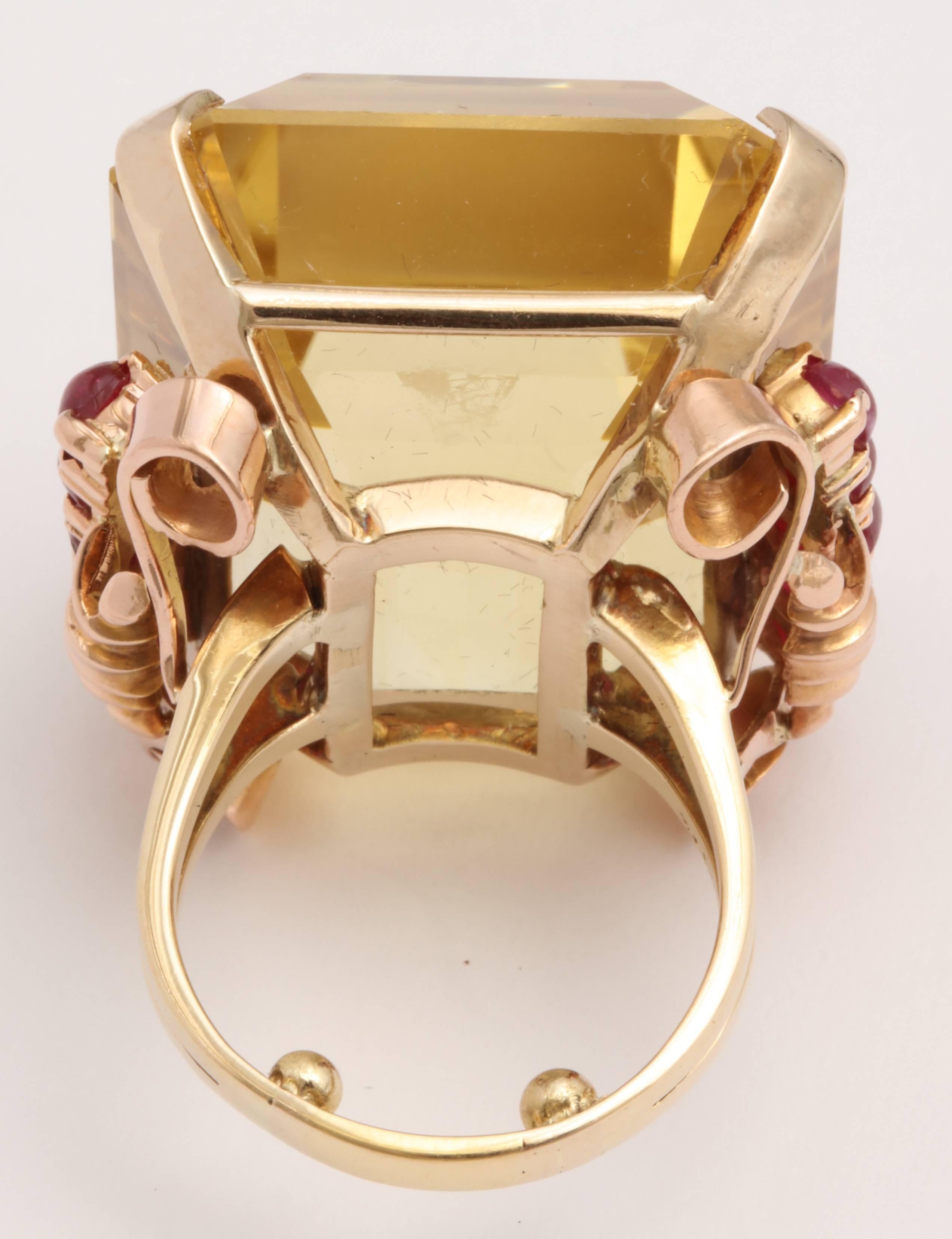 1940s Citrine Cabochon Ruby Rose Gold Ring 1