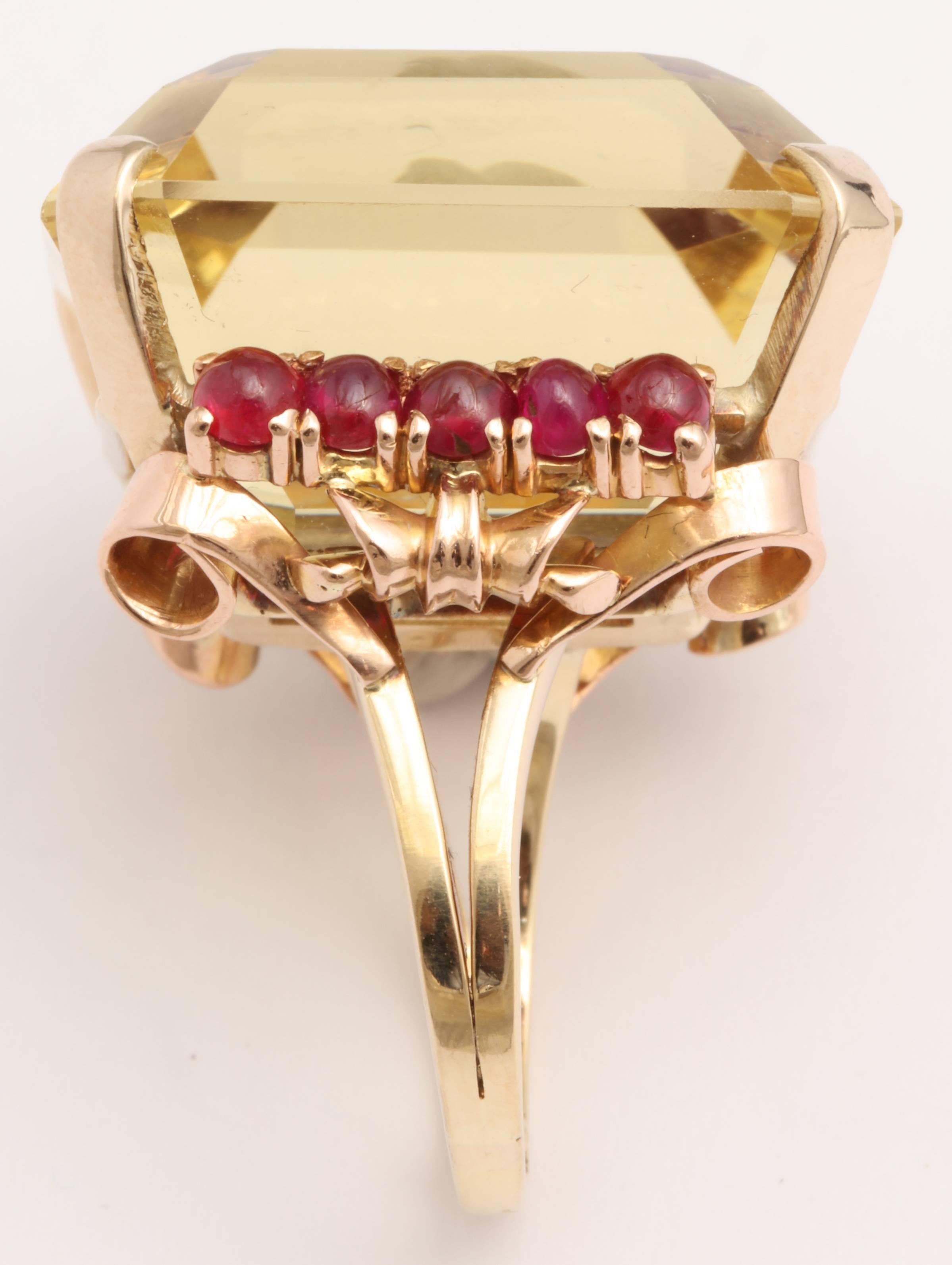 1940s Citrine Cabochon Ruby Rose Gold Ring 2