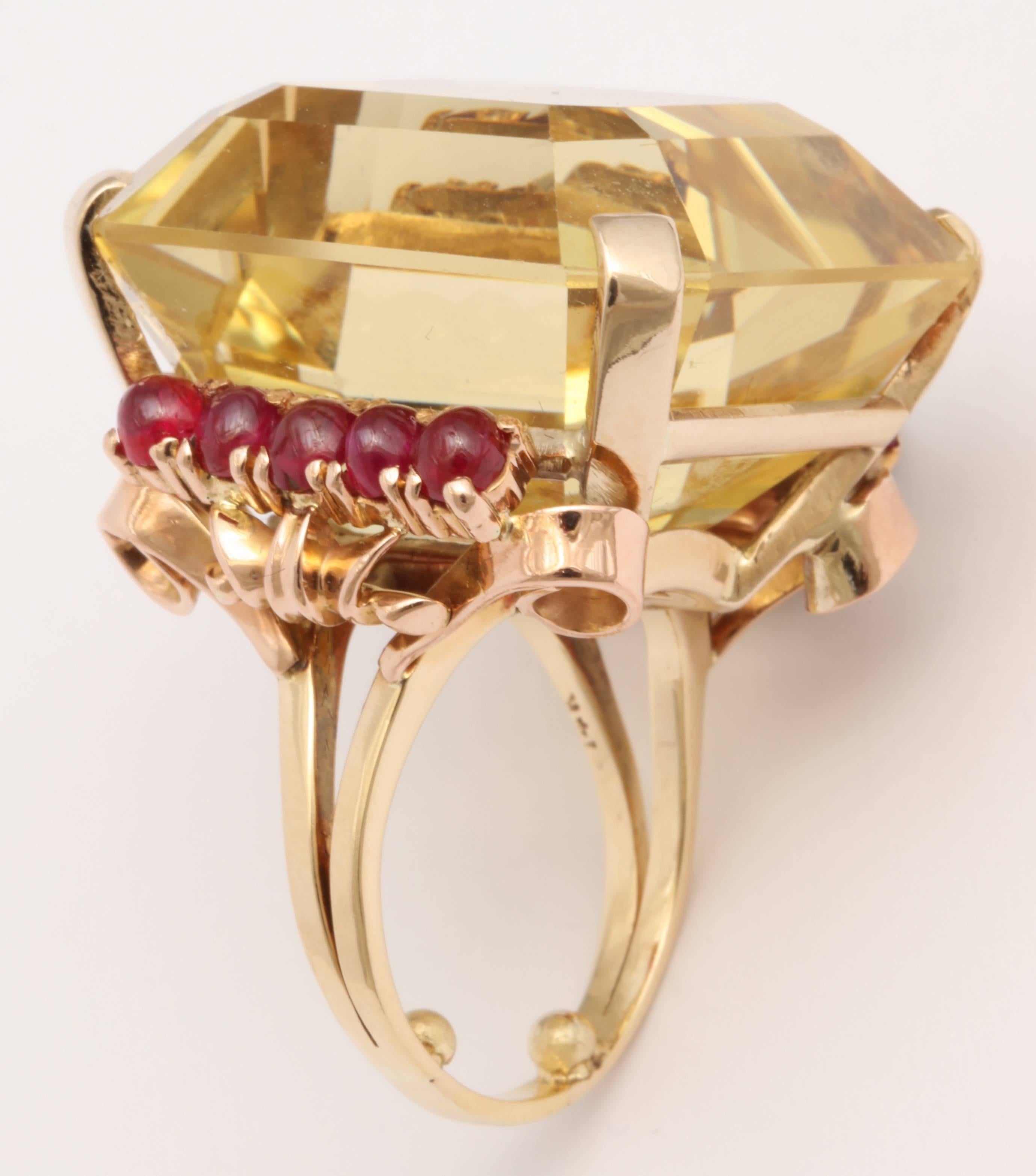1940s Citrine Cabochon Ruby Rose Gold Ring 3