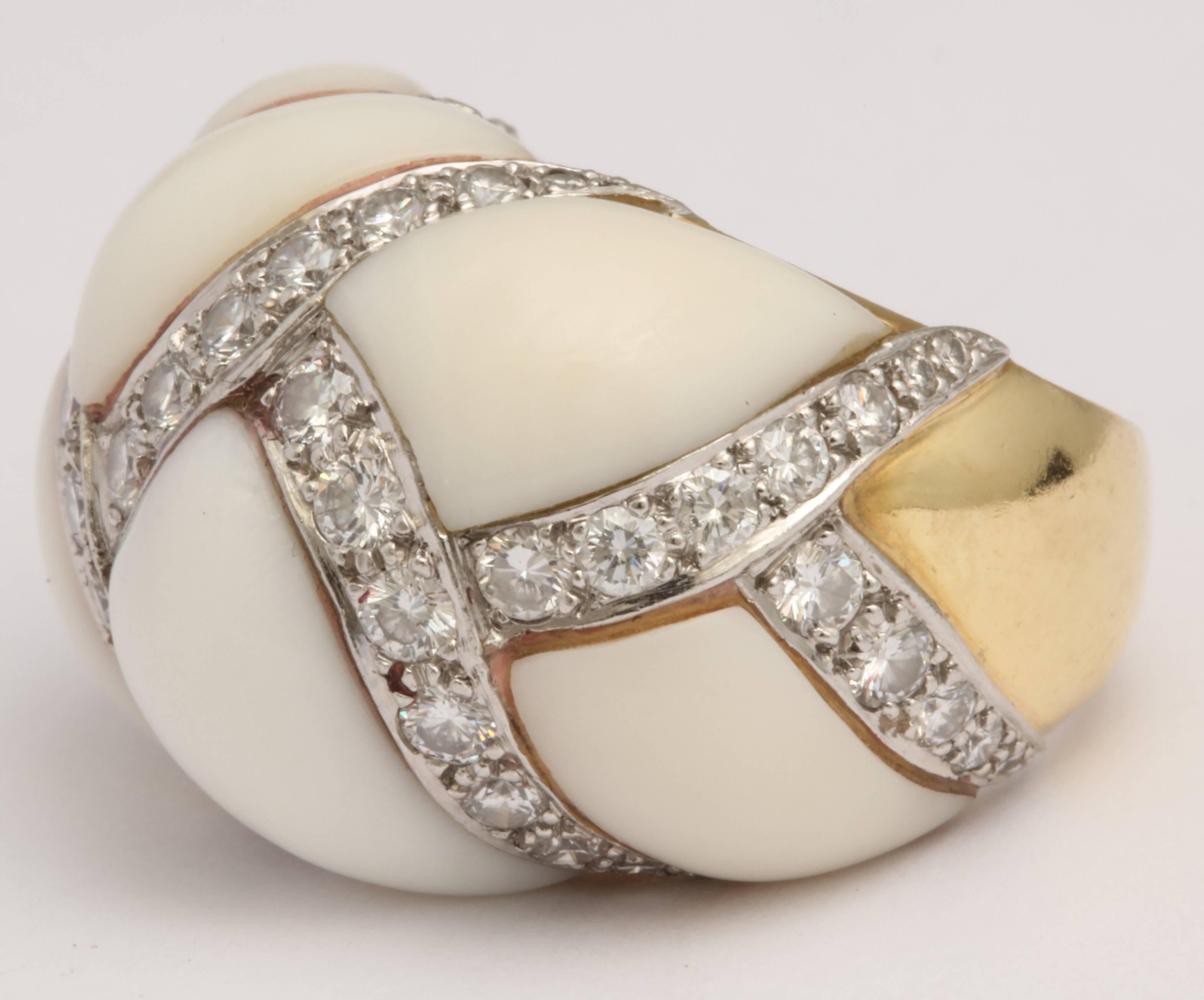 Baroque Angel Skin Coral Platinum and Diamond Ring