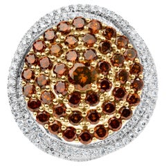 14K White Gold 3.00 Cttw Orange Brown Diamond Halo Swirl Cocktail Ring