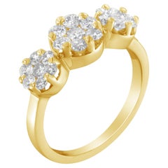 Bague de fiançailles ou de mode en or jaune 14 carats avec grappes de diamants à fleurs de 1,1/4 carat au total
