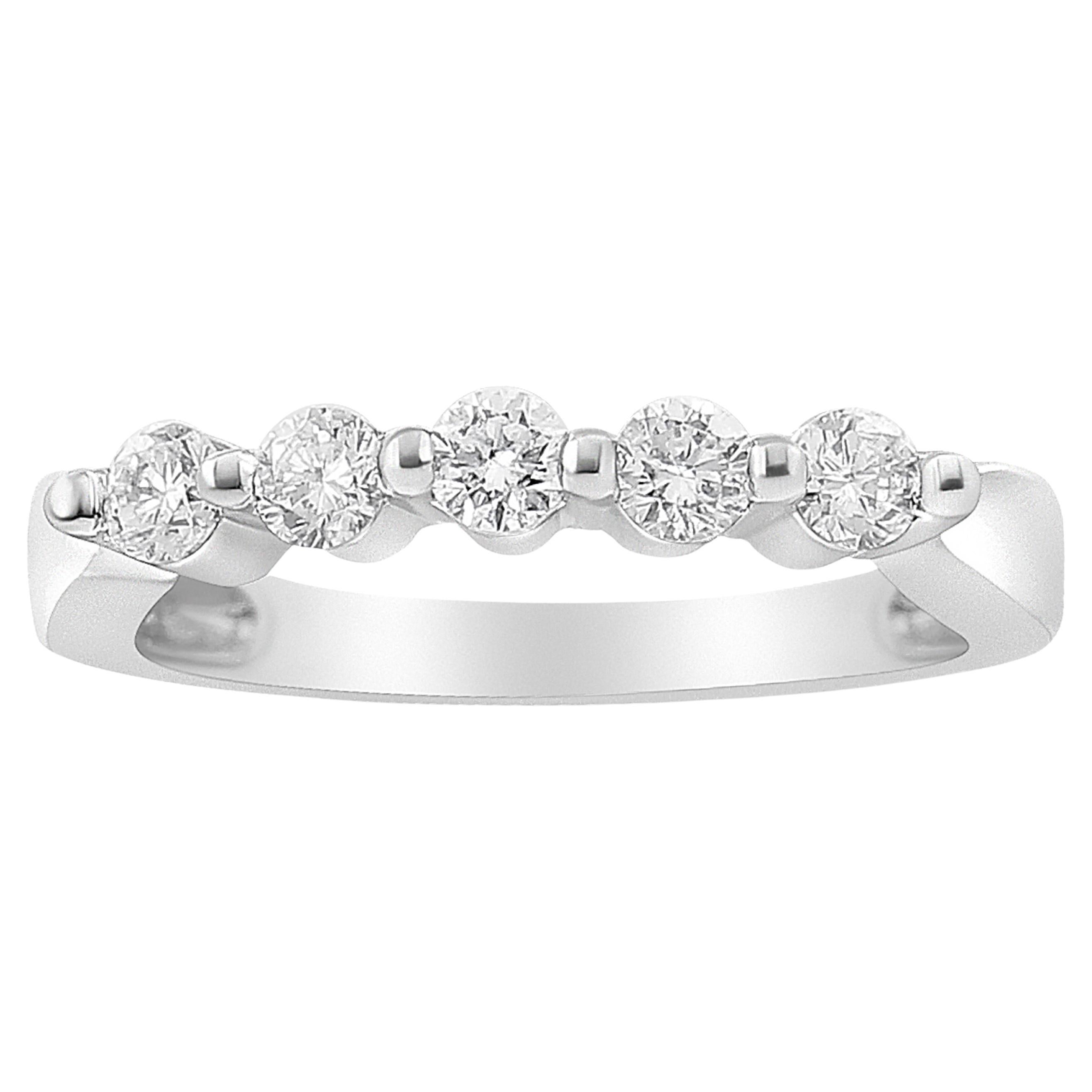 14K White Gold 1/2 Cttw Round-Cut 5-Stone Diamond Ring