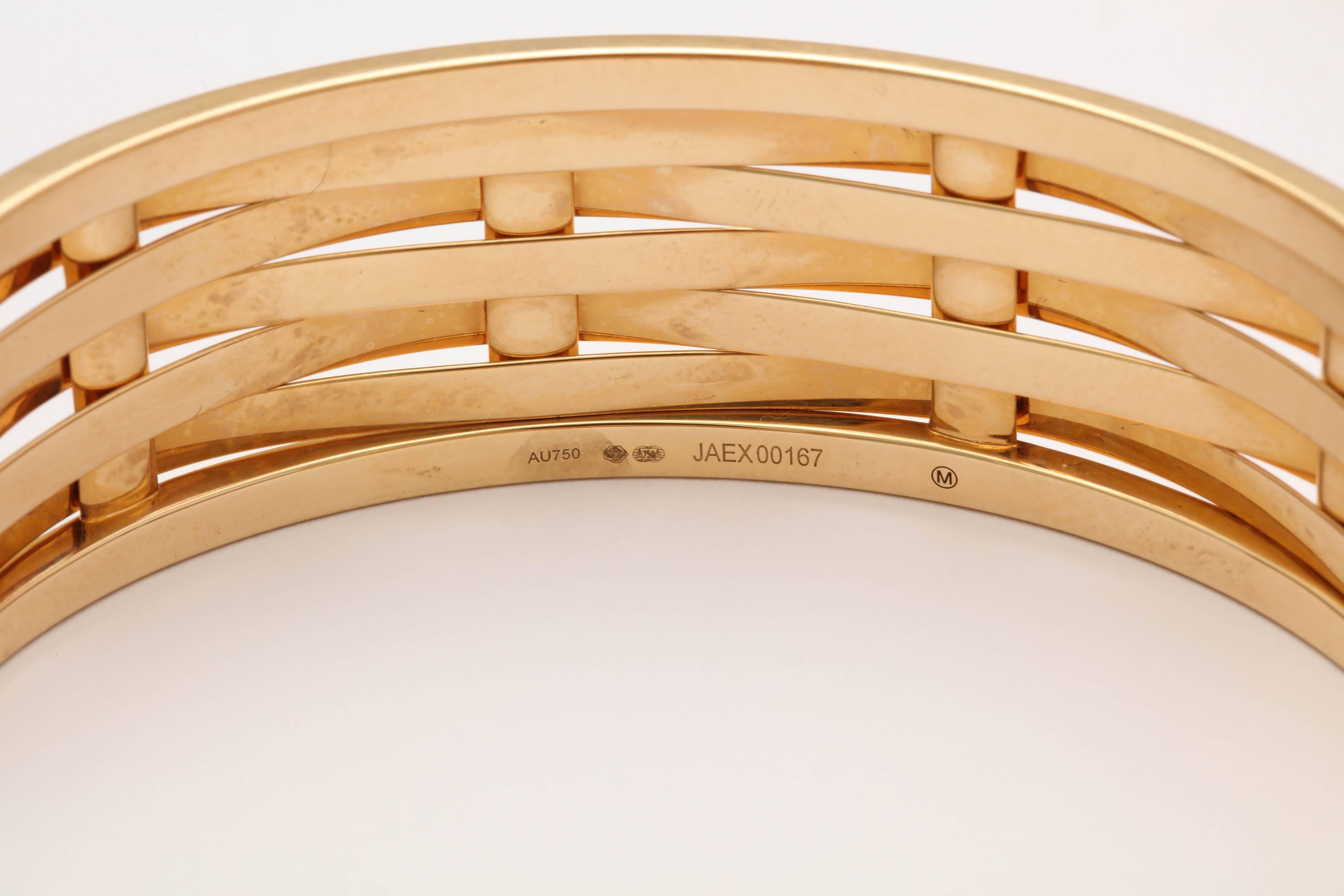 1990's Ralph Lauren Pair Basket Weave Pattern Hinged Gold Bangle Bracelets 3