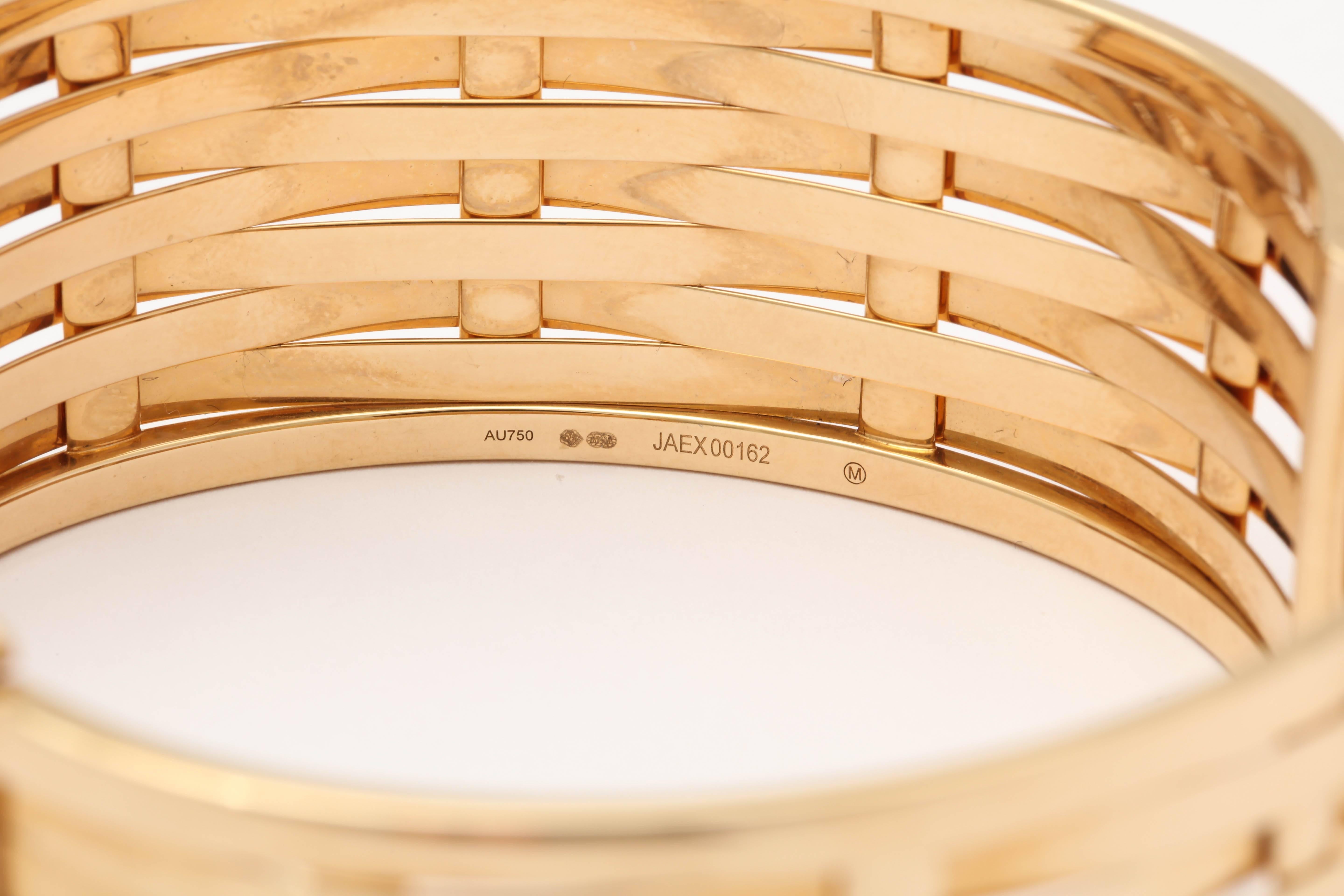 1990's Ralph Lauren Pair Basket Weave Pattern Hinged Gold Bangle Bracelets 5