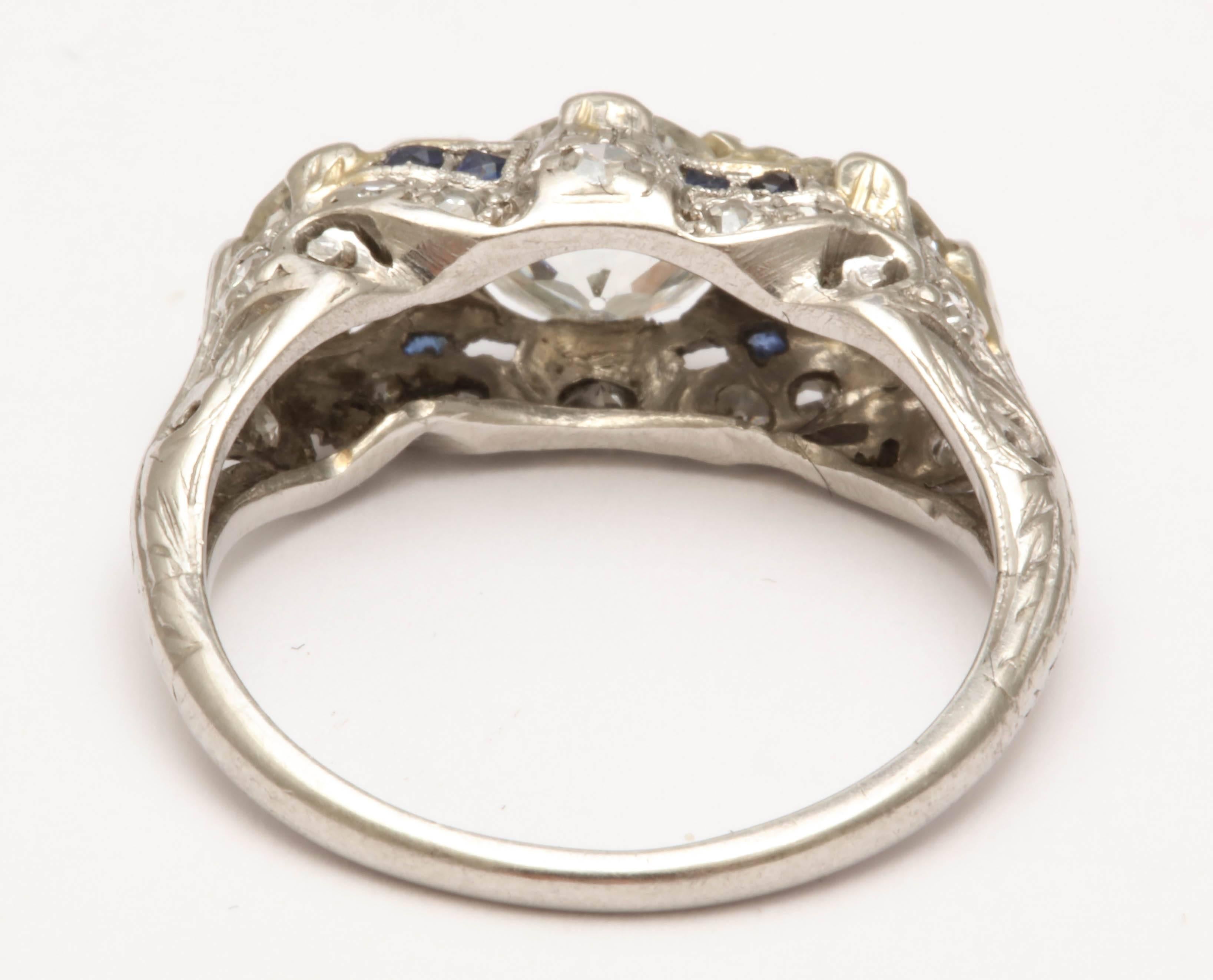 1920's Diamond And Sapphire Three Stone Past, Present And Future  Ring 1