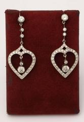 1920
s Art Deco Dangle Drop Heart Shaped Platinum Flexible Earpendants