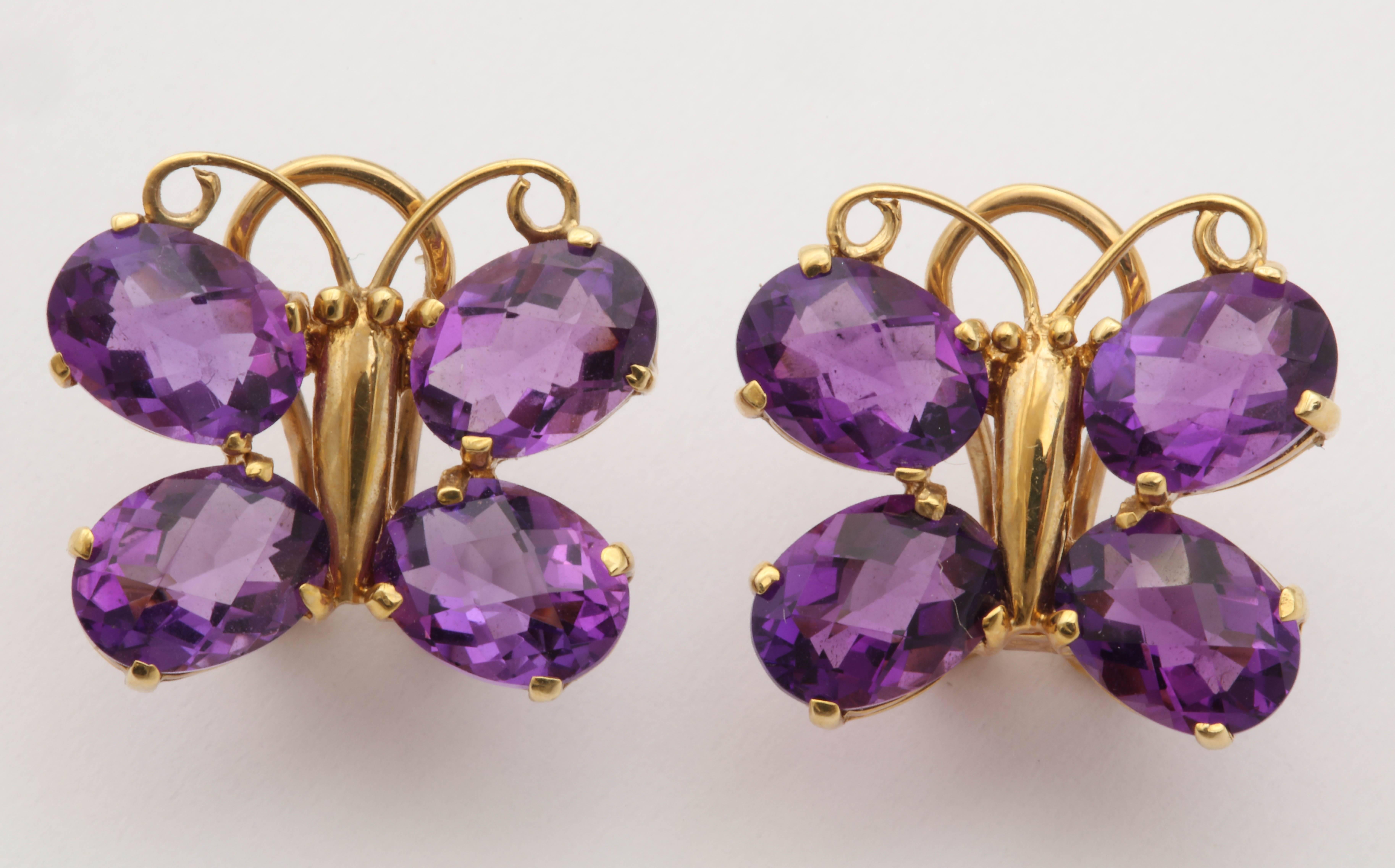 Contemporary Charming Amethyst Gold Butterfly Earrings For Sale