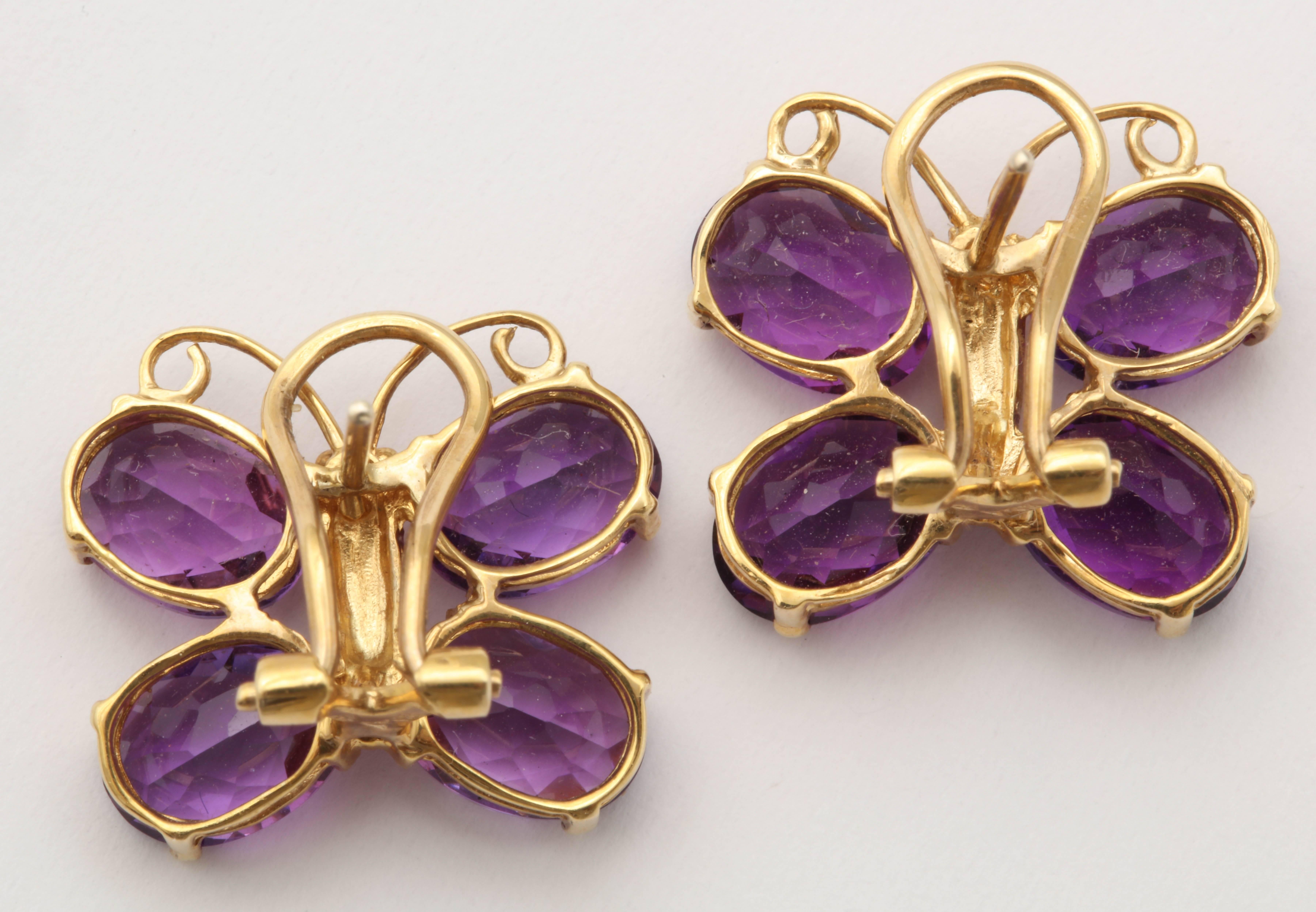Charming Amethyst Gold Butterfly Earrings In New Condition For Sale In TRYON, NC