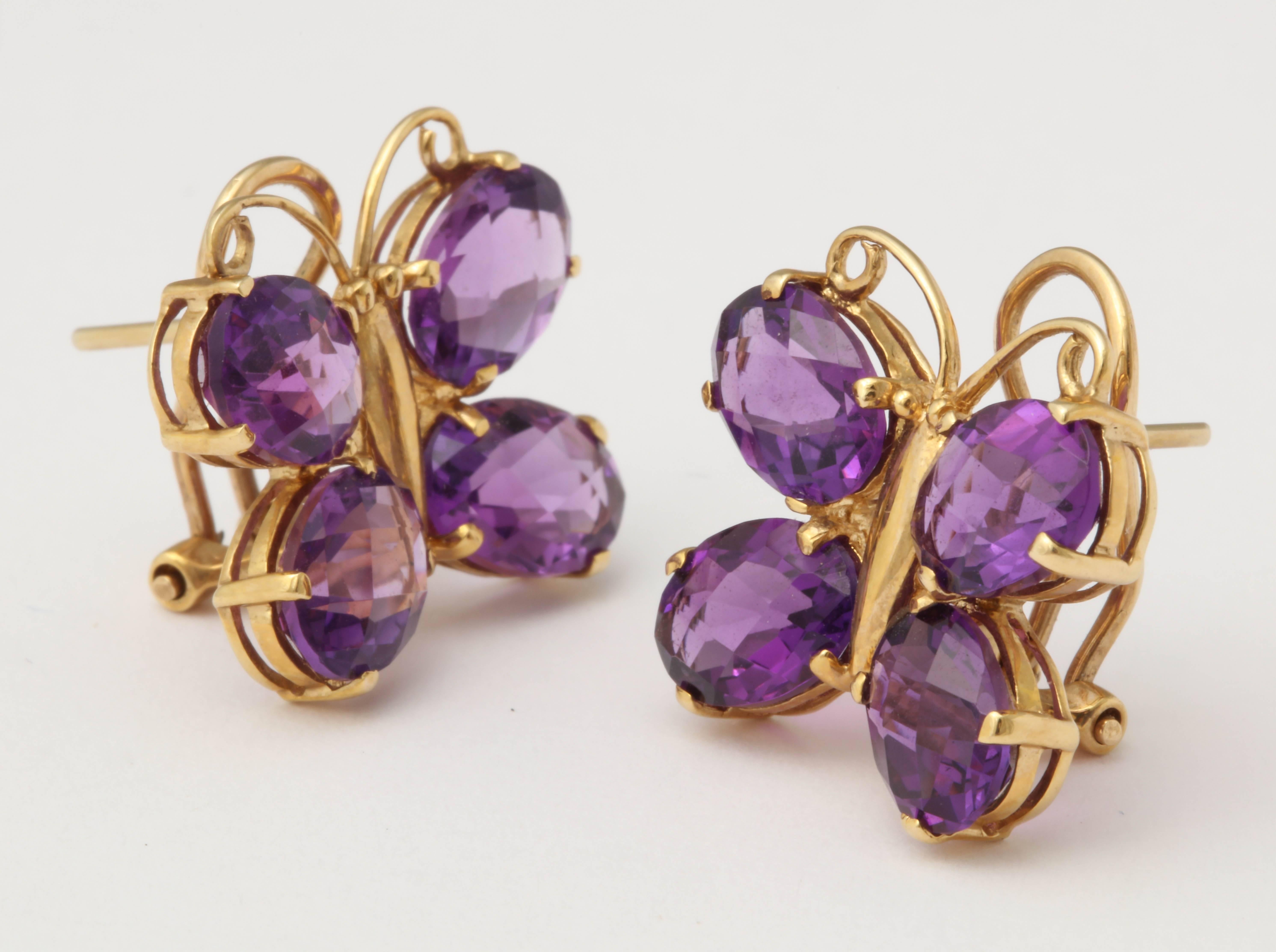 Women's Charming Amethyst Gold Butterfly Earrings For Sale