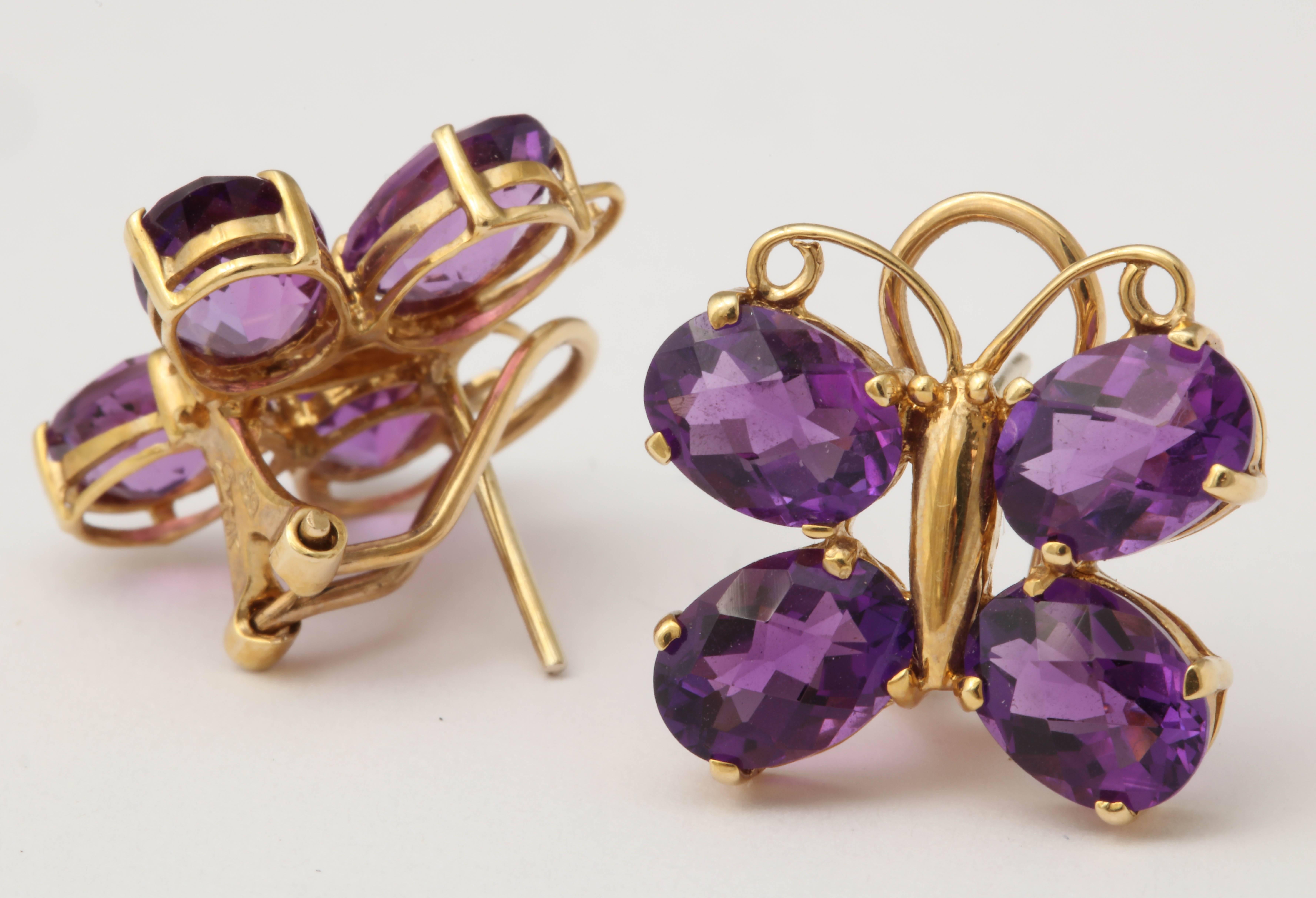Charming Amethyst Gold Butterfly Earrings For Sale 1