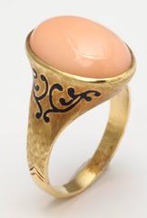 Vintage Angel Skin Coral and Enamel Ring