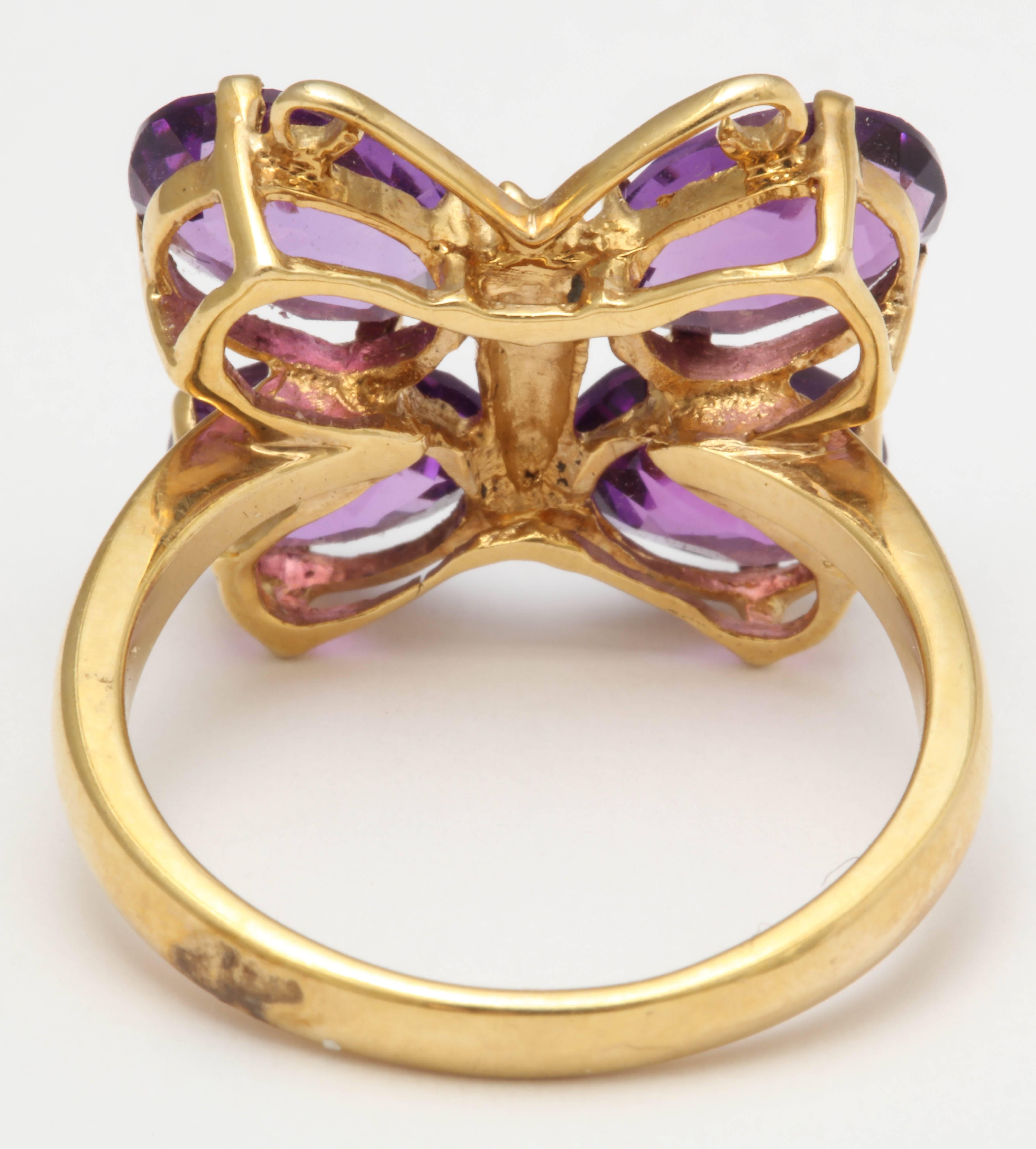 Women's or Men's Charming Amethyst Gold Butterfly Ring For Sale