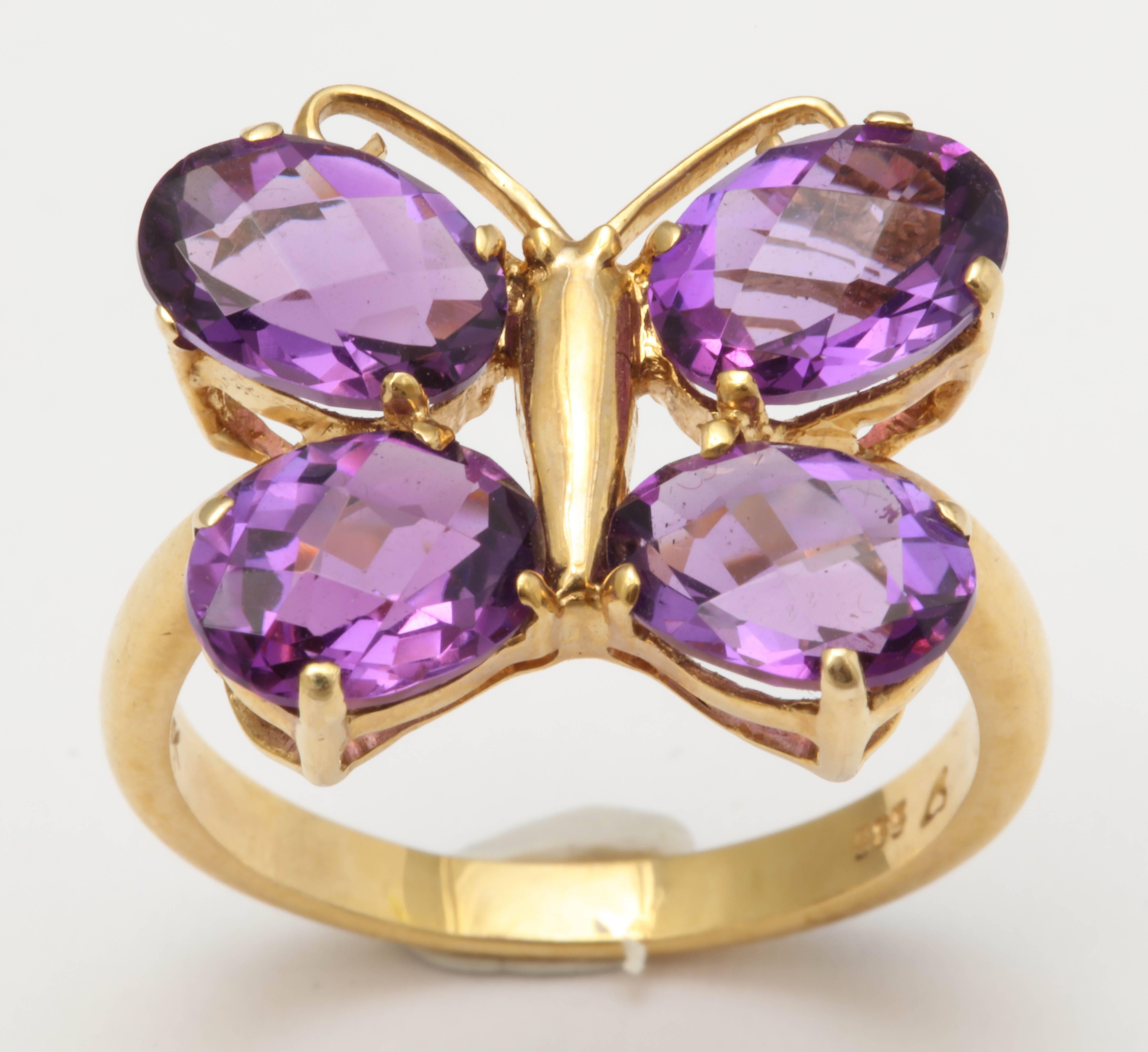 Charming Amethyst Gold Butterfly Ring For Sale 2
