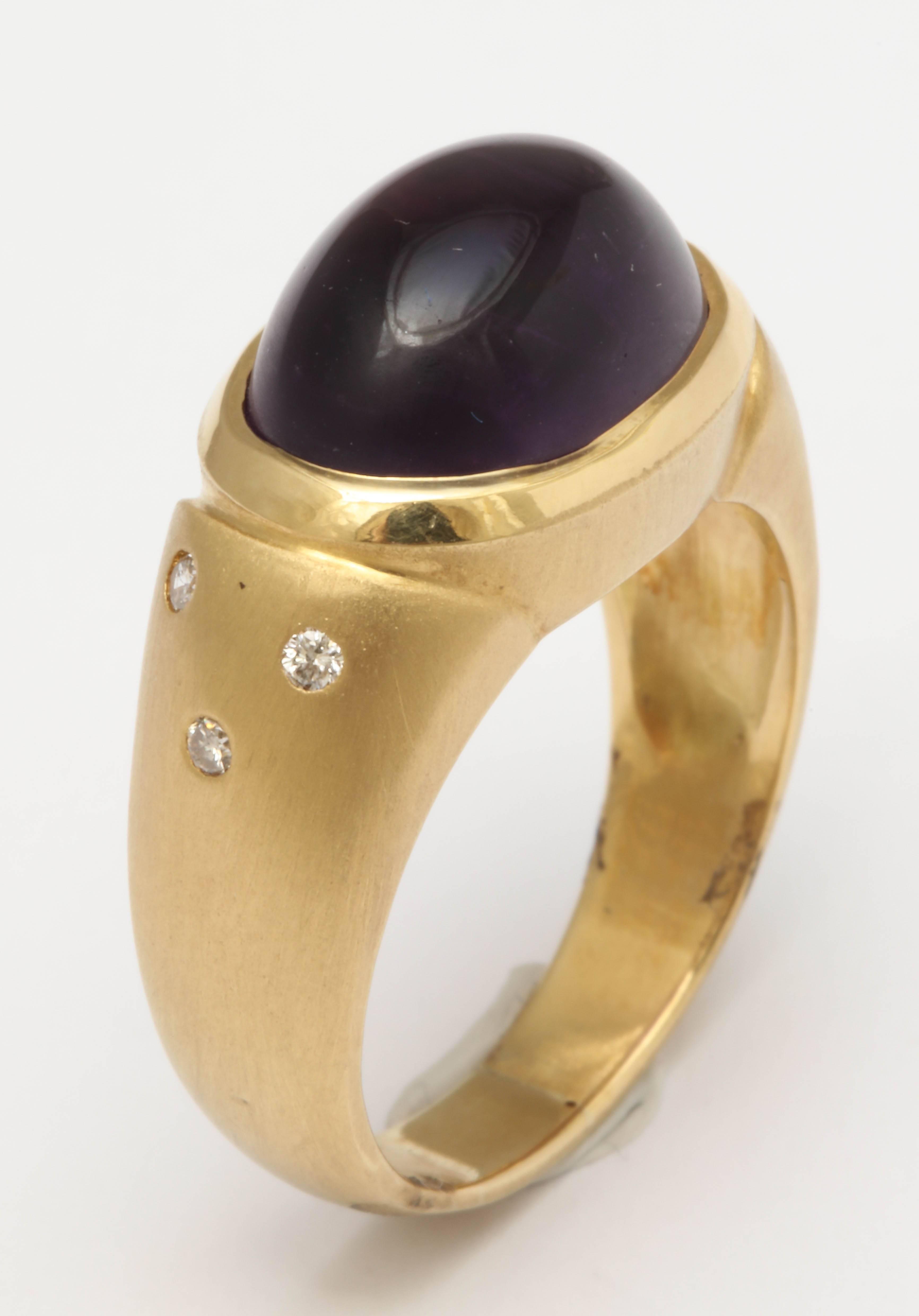 Elegant Amethyst Cabochon Diamond Gold Ring For Sale 1