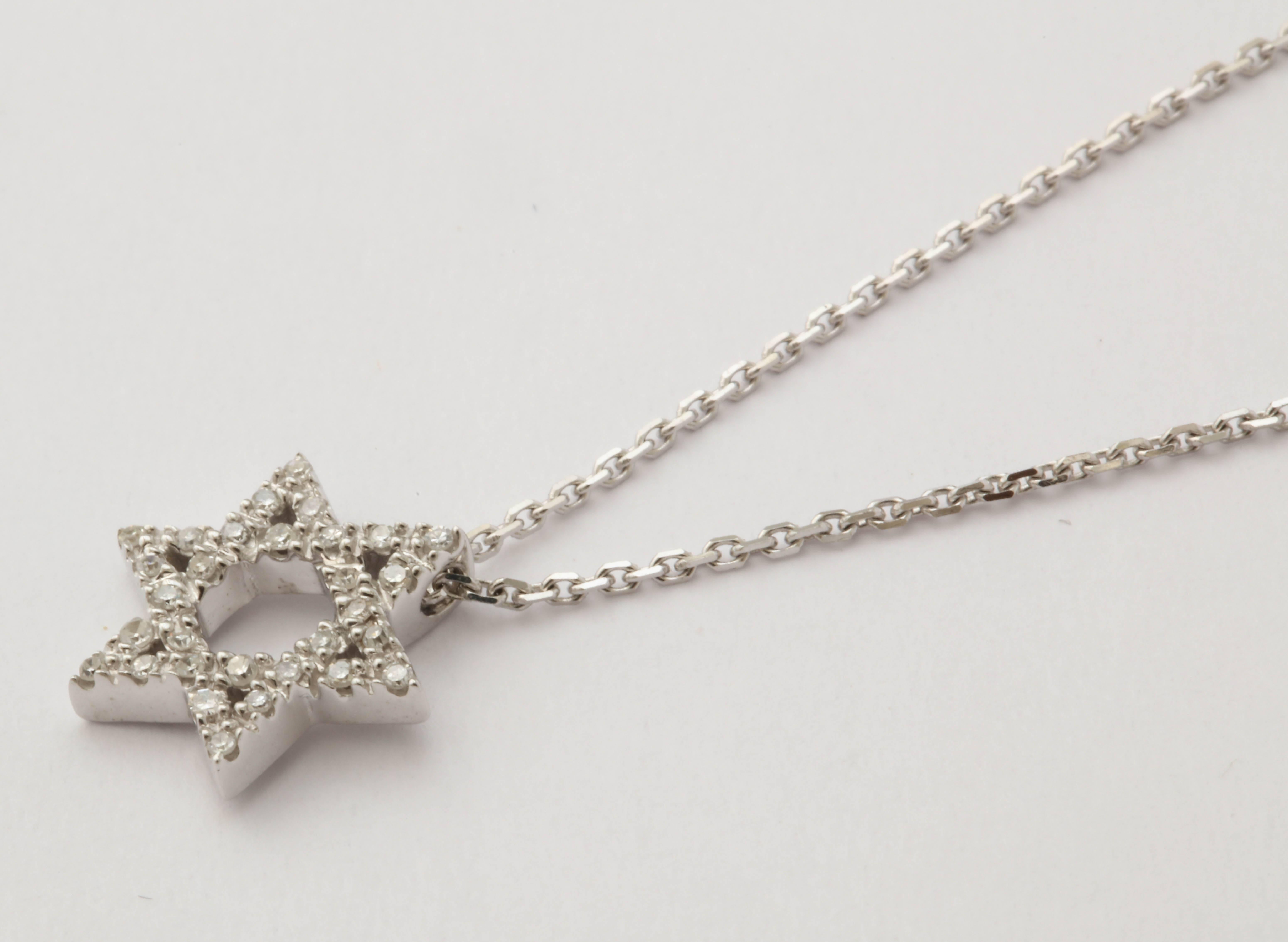 Diamond White Gold Star of David and Chain In New Condition For Sale In TRYON, NC
