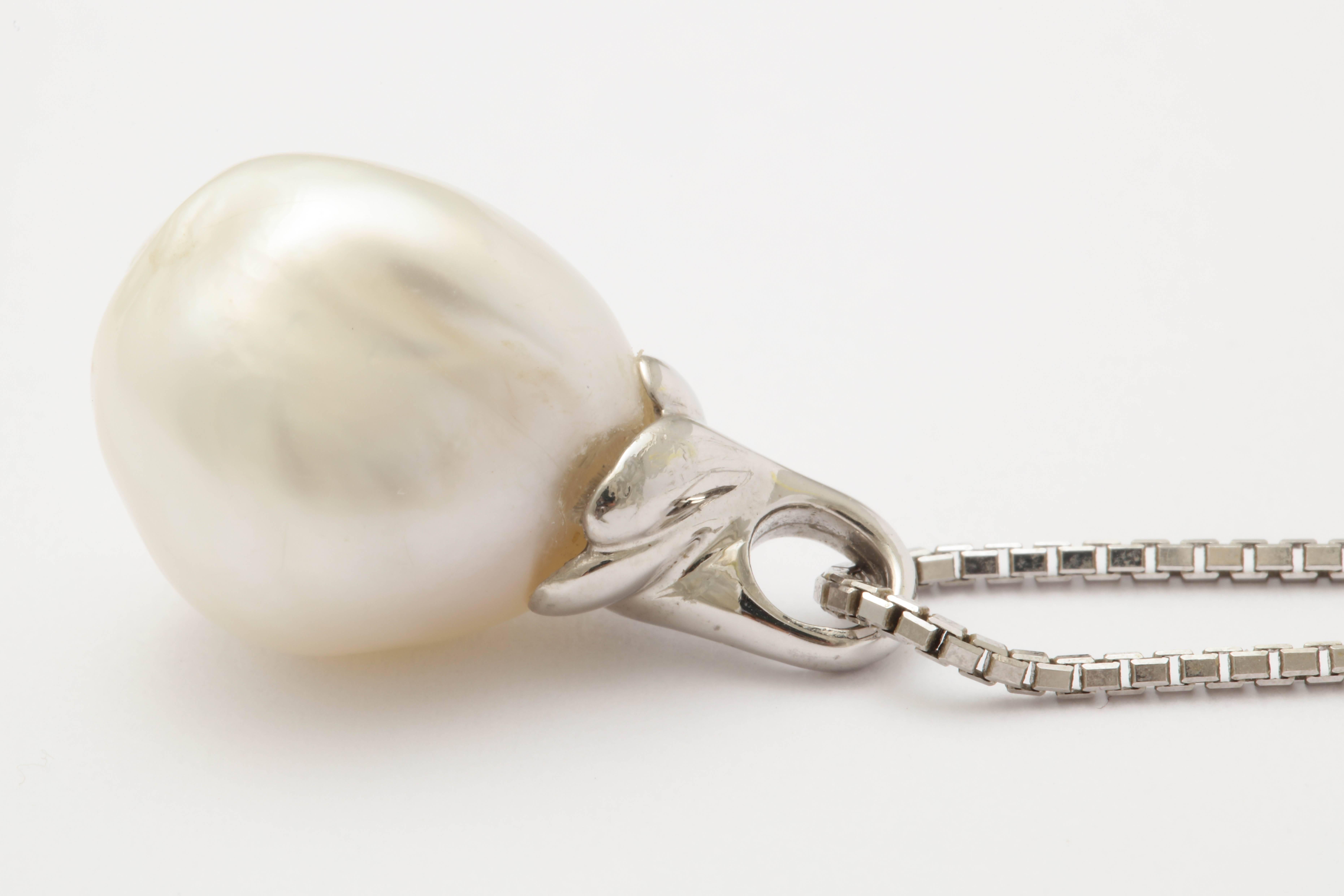 Elegant Baroque Pearl Pendant and Chain For Sale 2