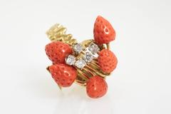 Coral Strawberries Diamond Gold Cocktail Ring
