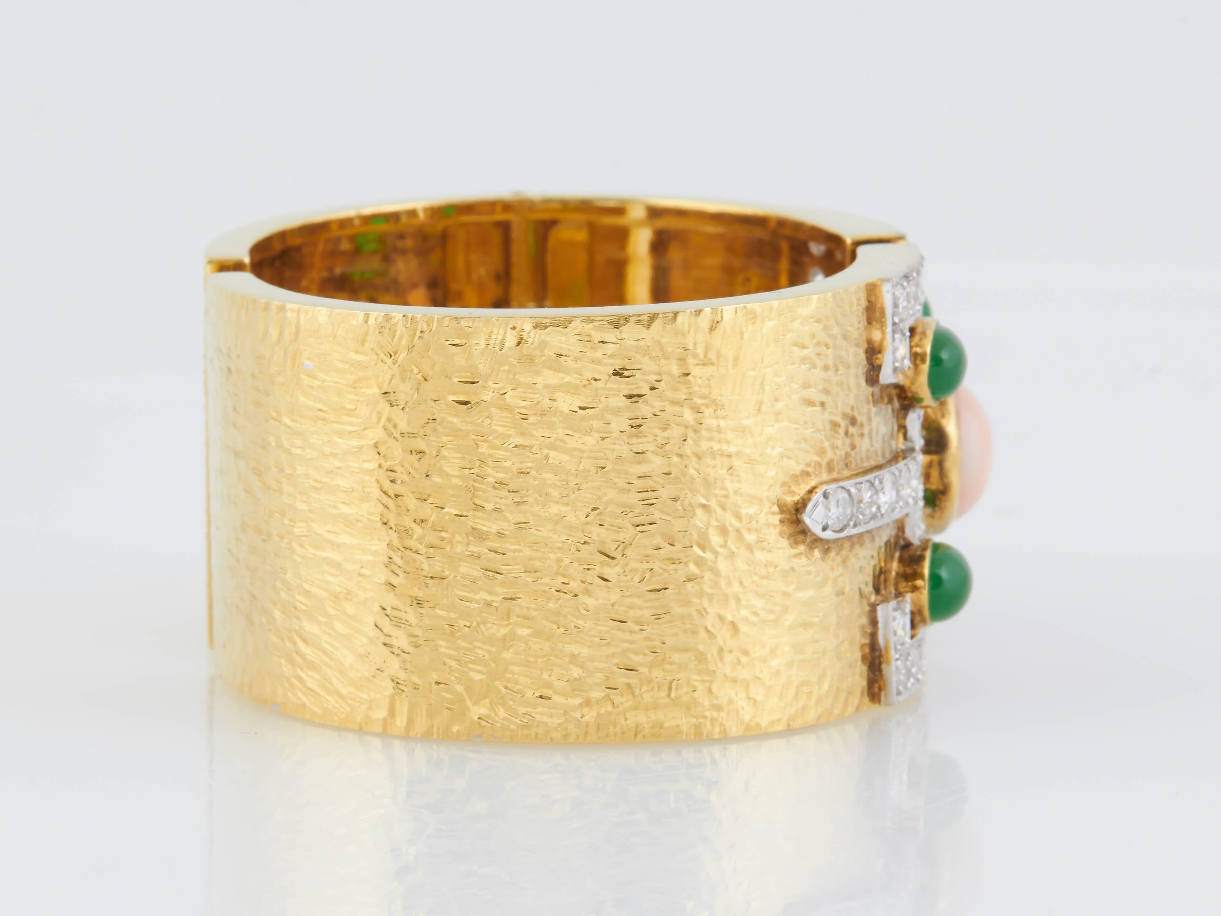 Contemporary Coral Onyx Diamond Gold Cuff Bracelet