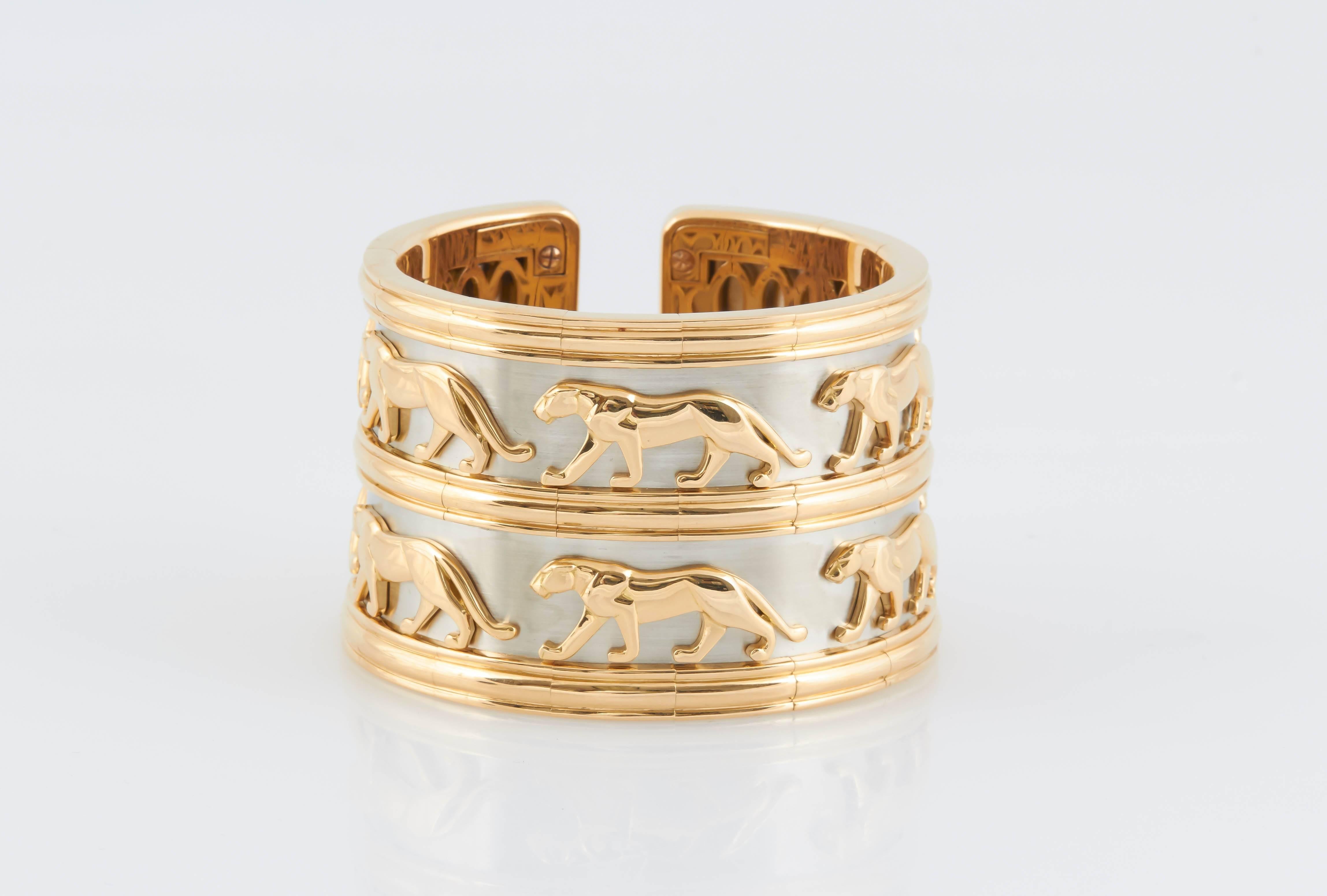 Remarkable 18K white and yellow gold double cuff bracelet from the 