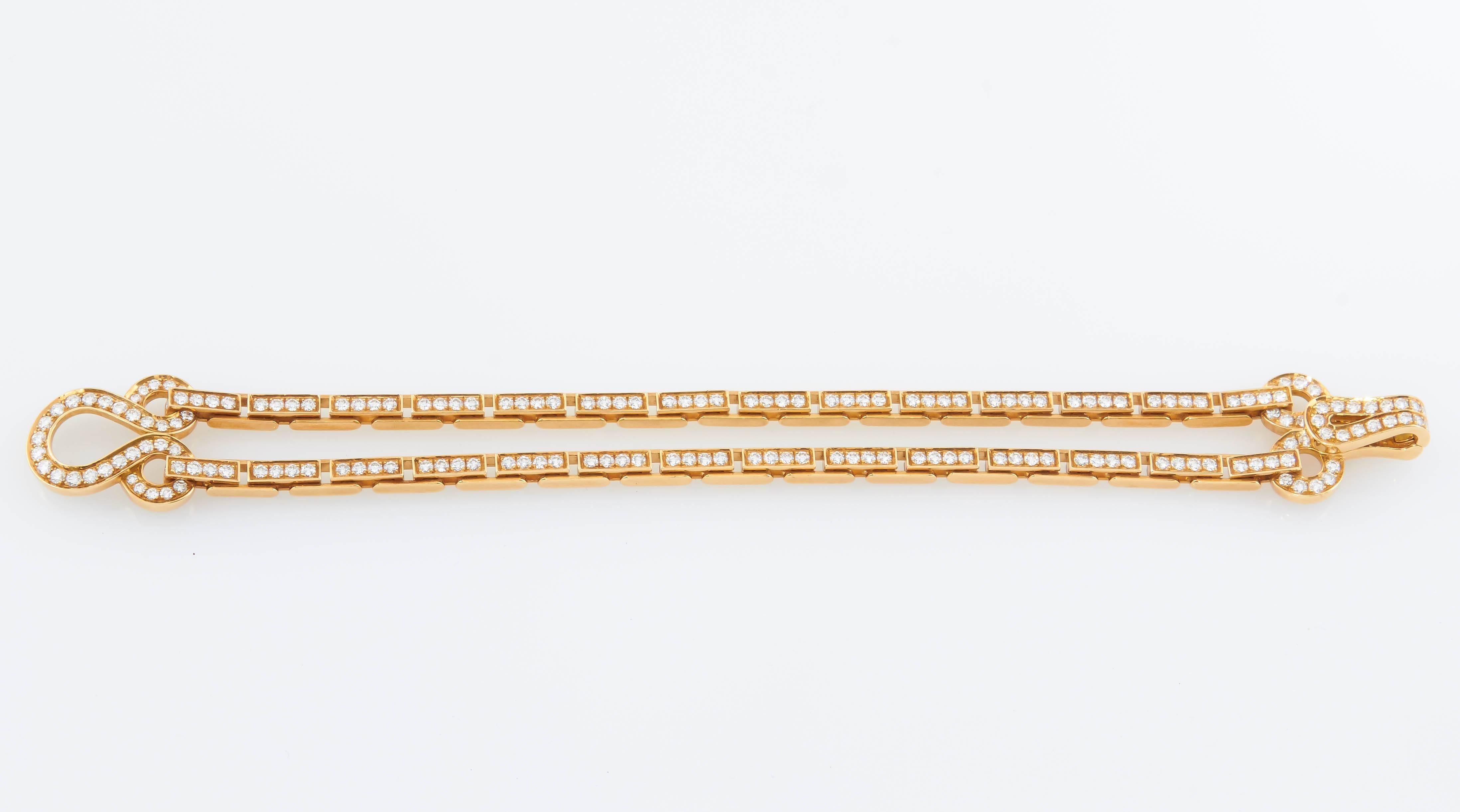 Women's or Men's Cartier Double Row Diamond Agrafe Bracelet
