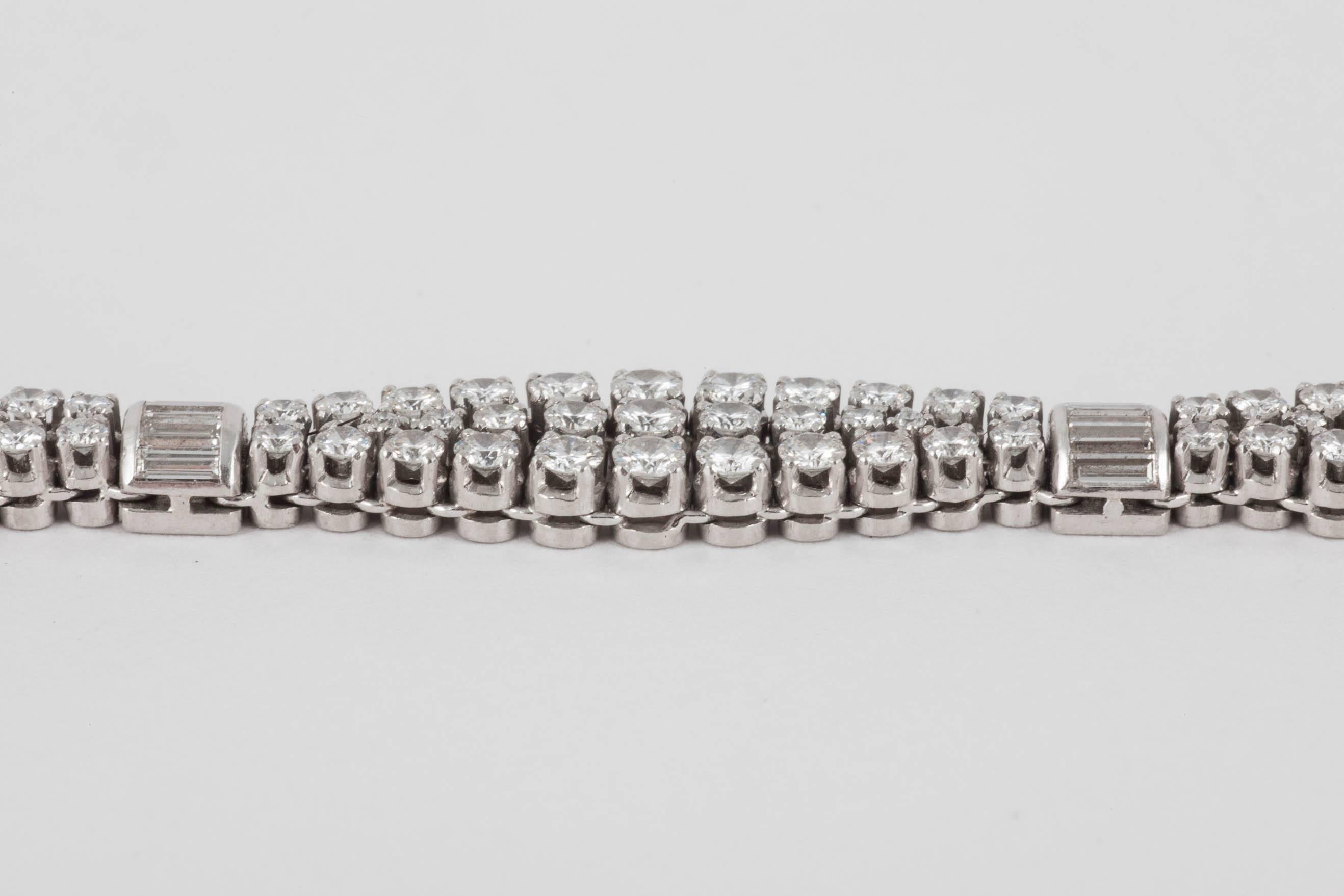 Gabuglio Brilliant and Baguette Diamond Platinum Bracelet circa 1950 In New Condition In London, GB