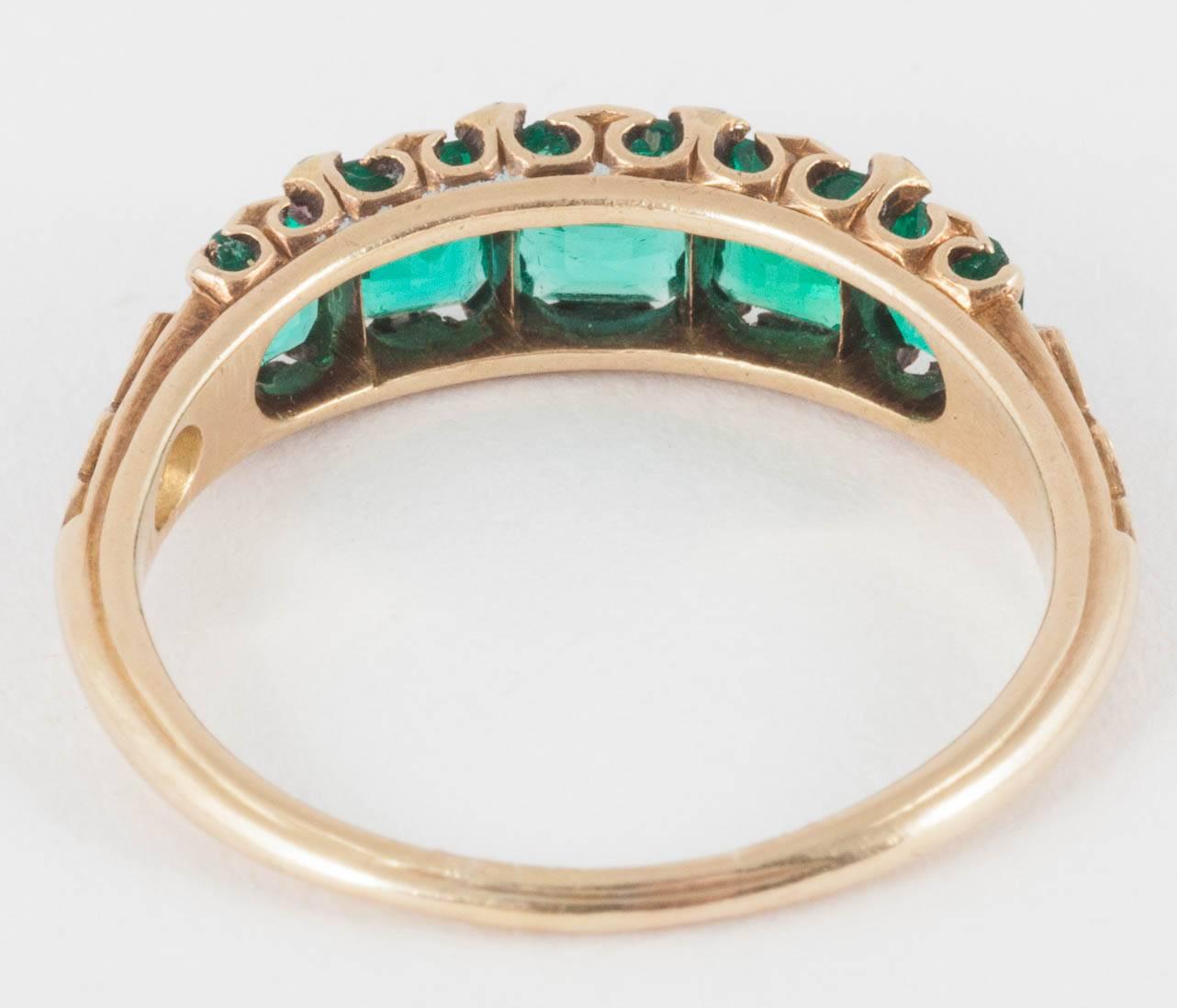 Ring, 19th Century Emerald and Gold Carved Half Hoop , circa 1880 In Excellent Condition In London, GB