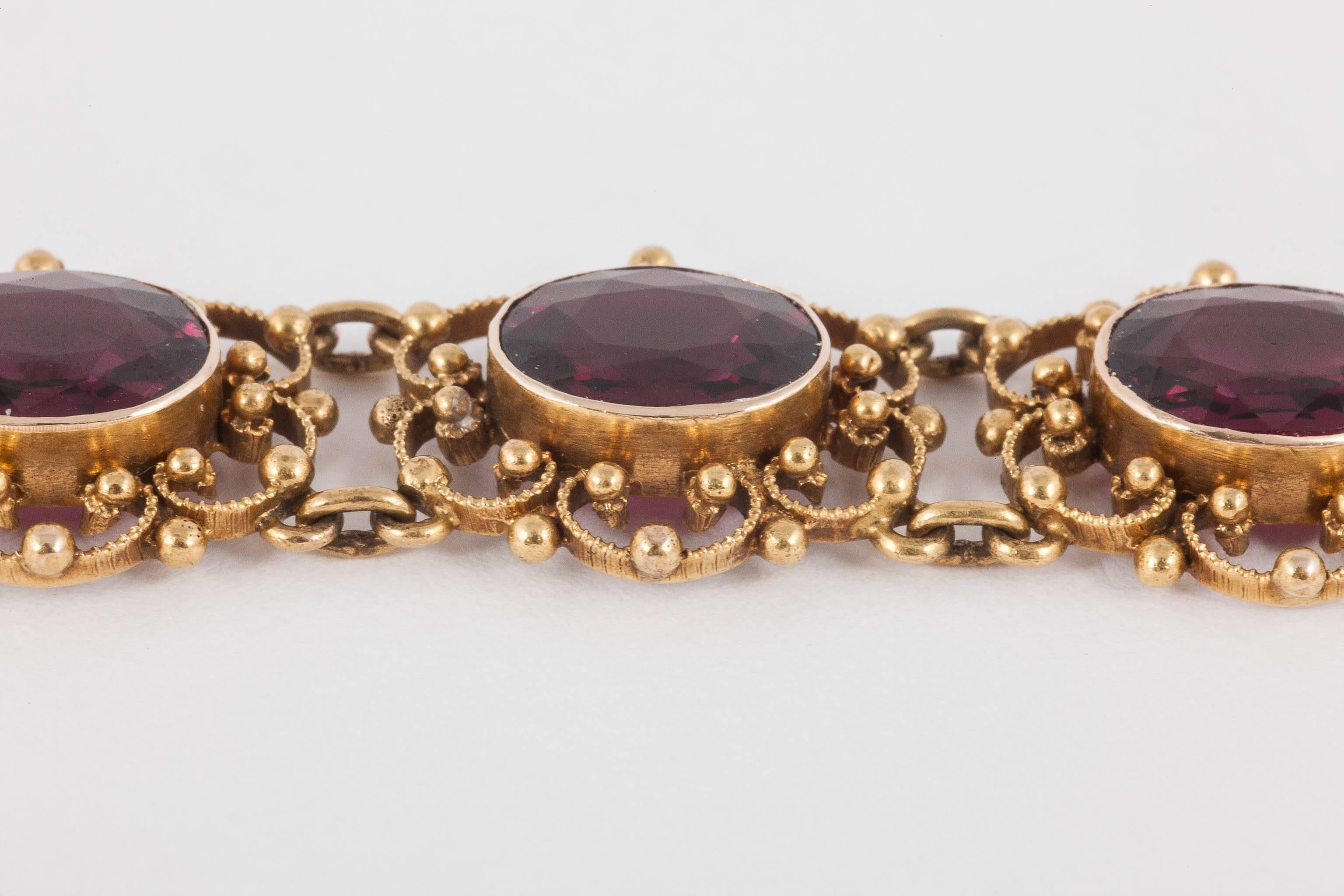 Women's Edwardian Gold and Garnet Bracelet For Sale