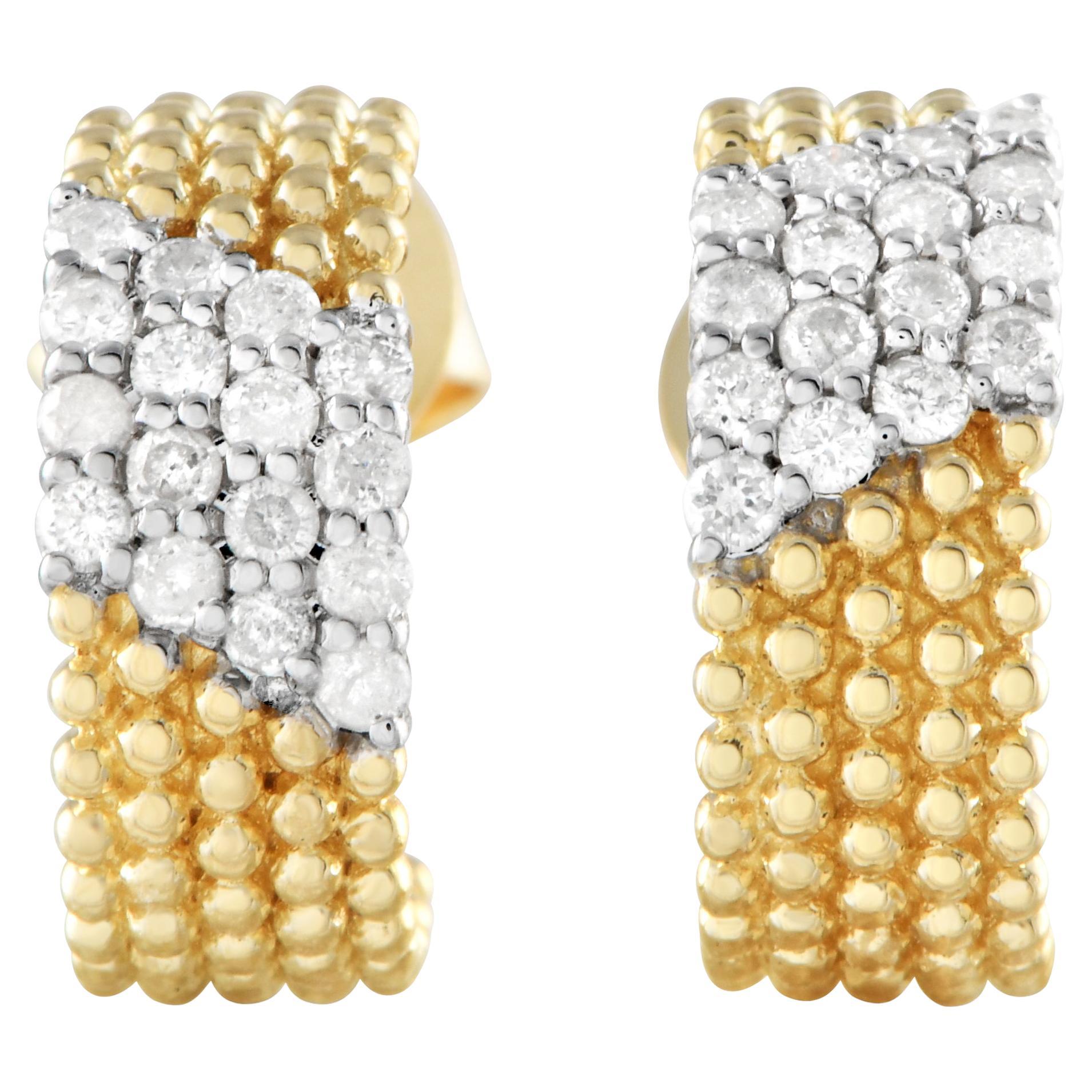 Orecchini a cerchio in oro giallo 14K con diamanti da 0,35 carati in vendita