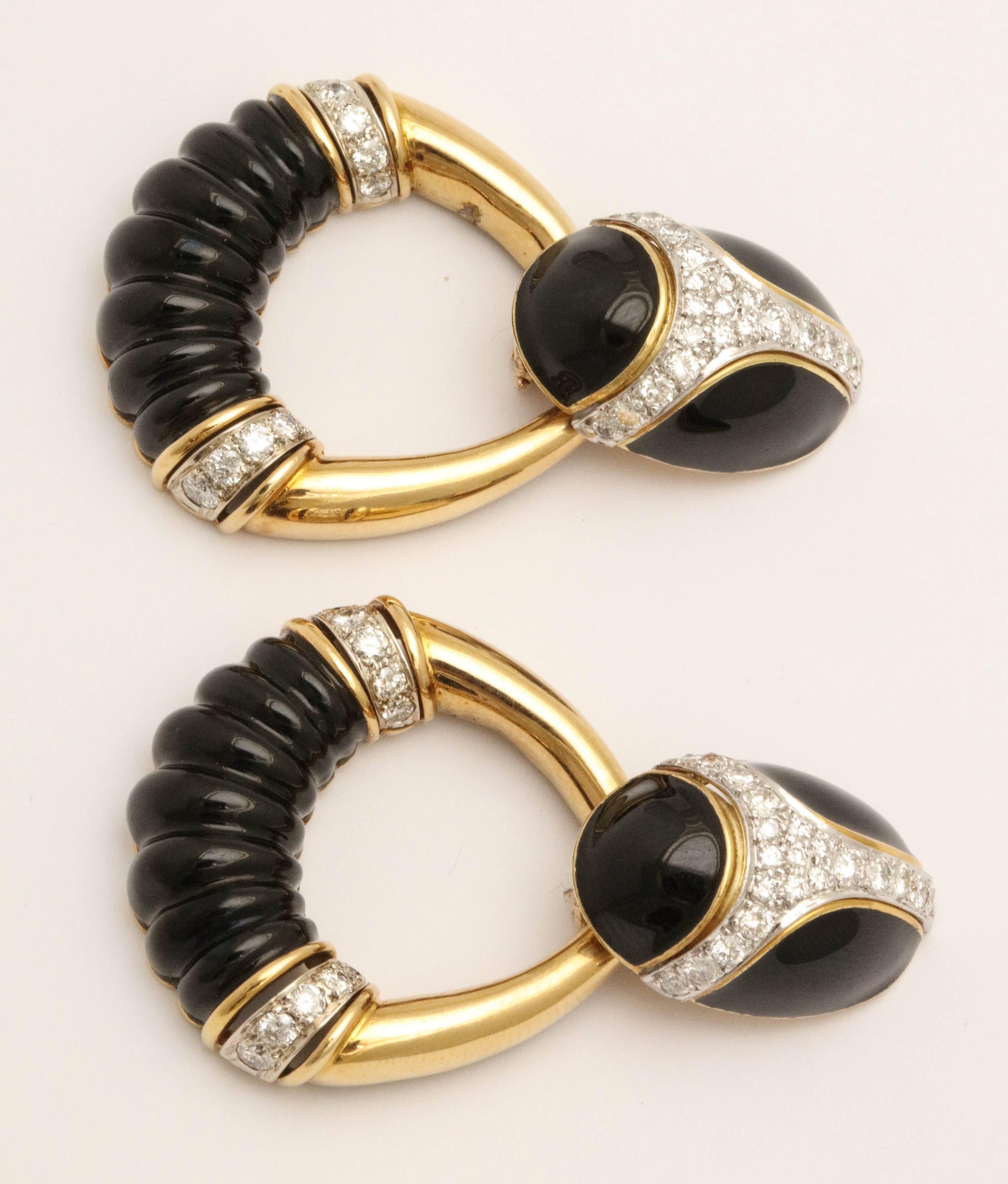 Cellino Onyx Diamond Gold Day-Night Earrings 1